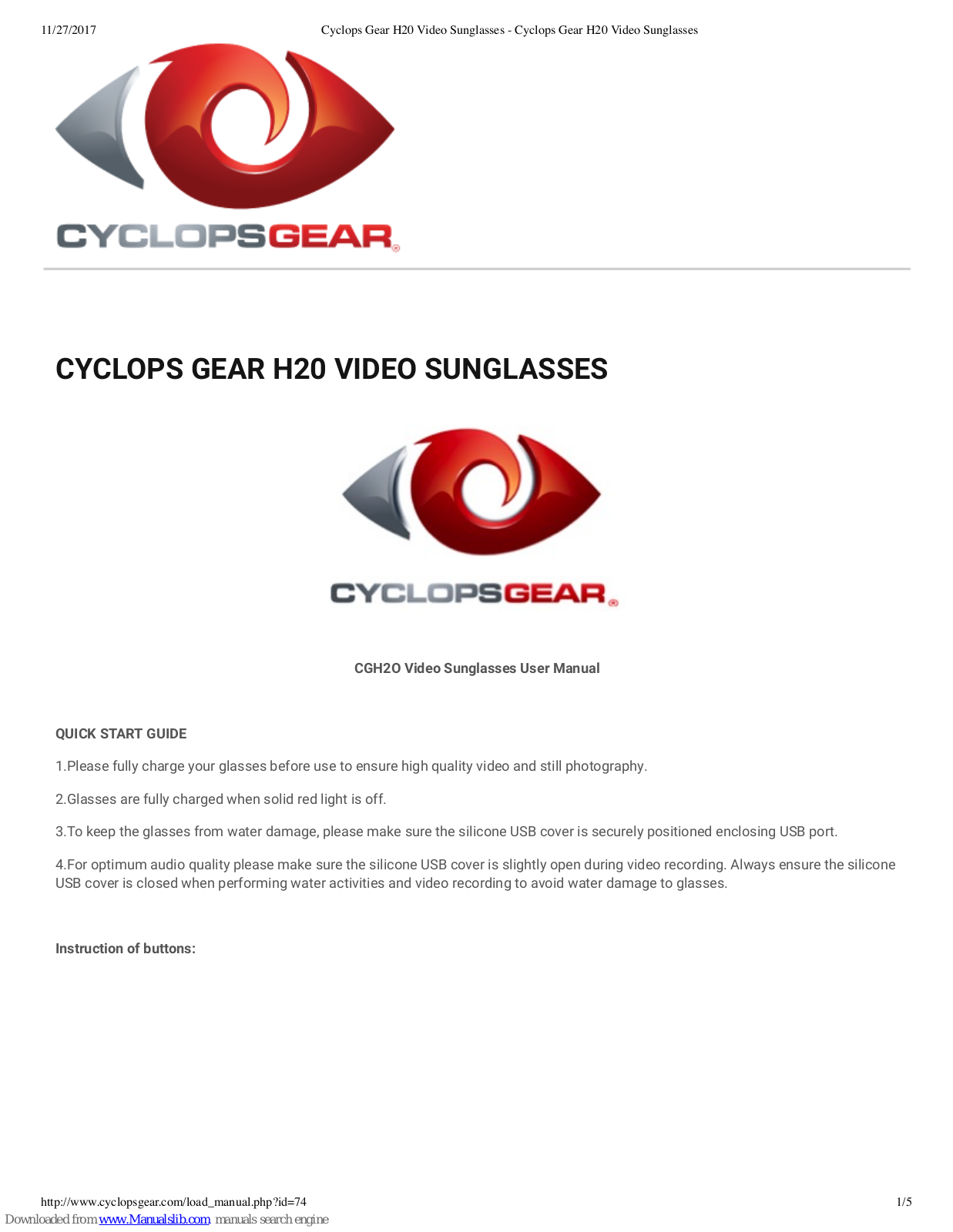 CyclopsGear CGH2O User Manual - ManualMachine.com