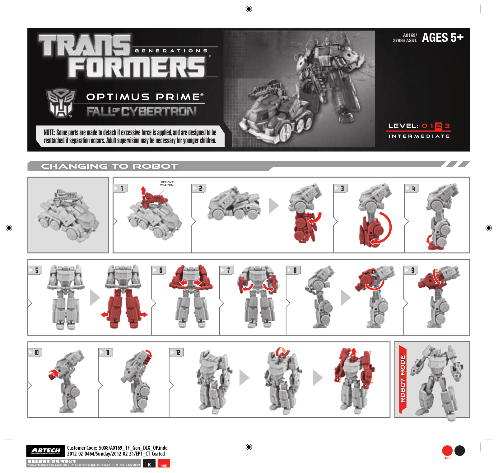 HASBRO Transformers Fall of Cybertron Optimus Prime User Manual