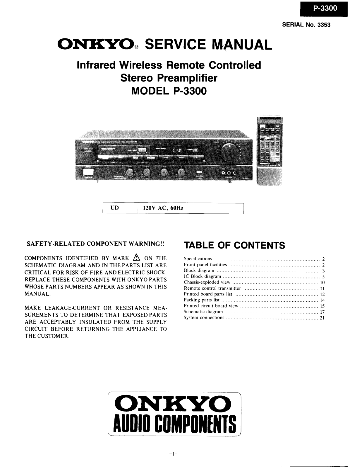 Onkyo P-3300 Service manual