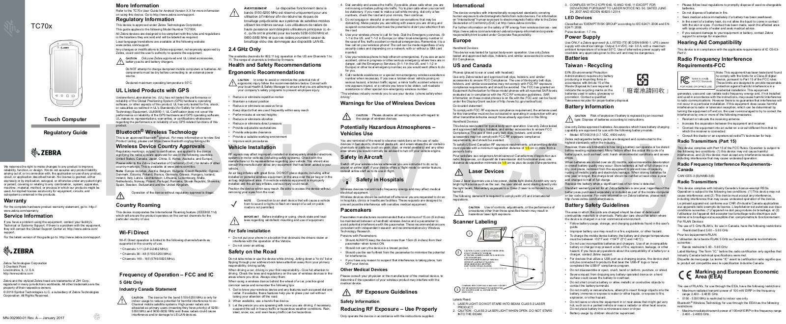 Zebra Technologies TC700K User Manual