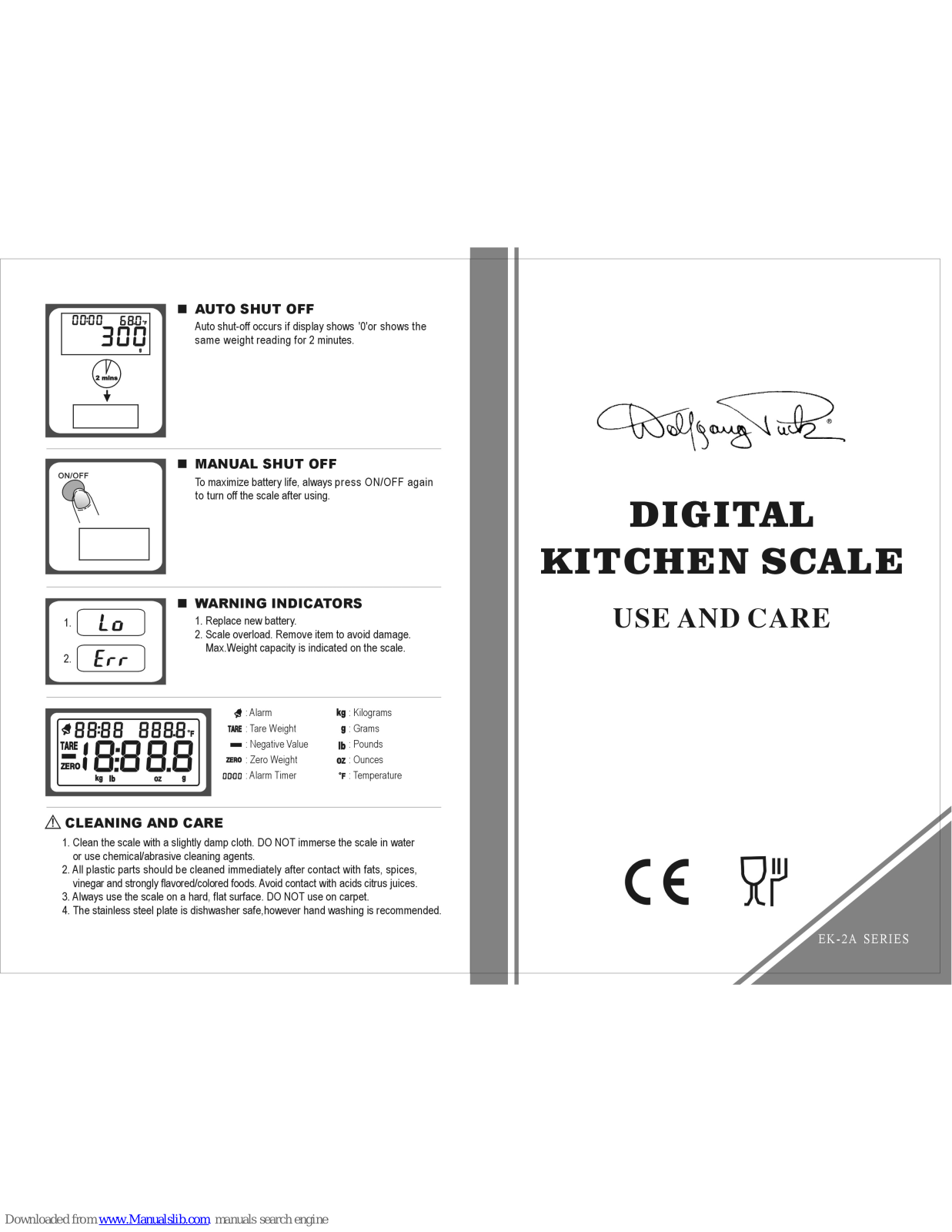 Wolfgang Puck EK-2A Use And Care Manual