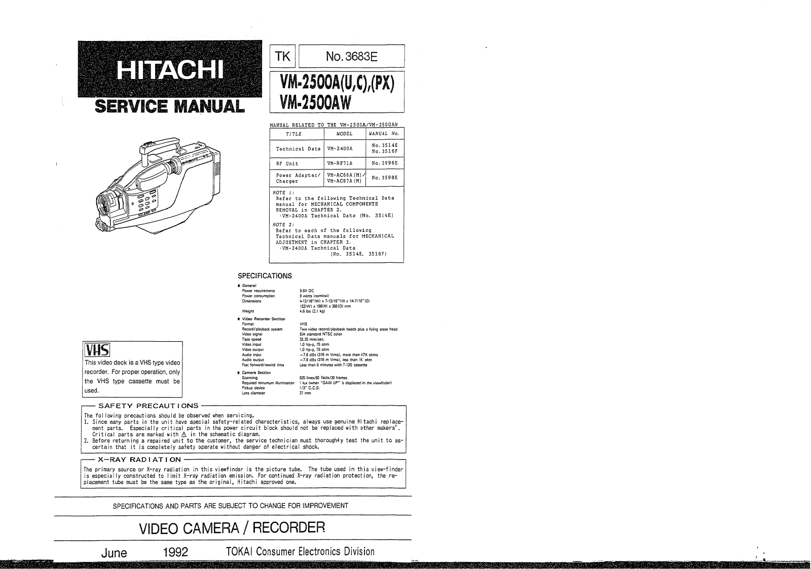 Hitachi VM2500A Service Manual