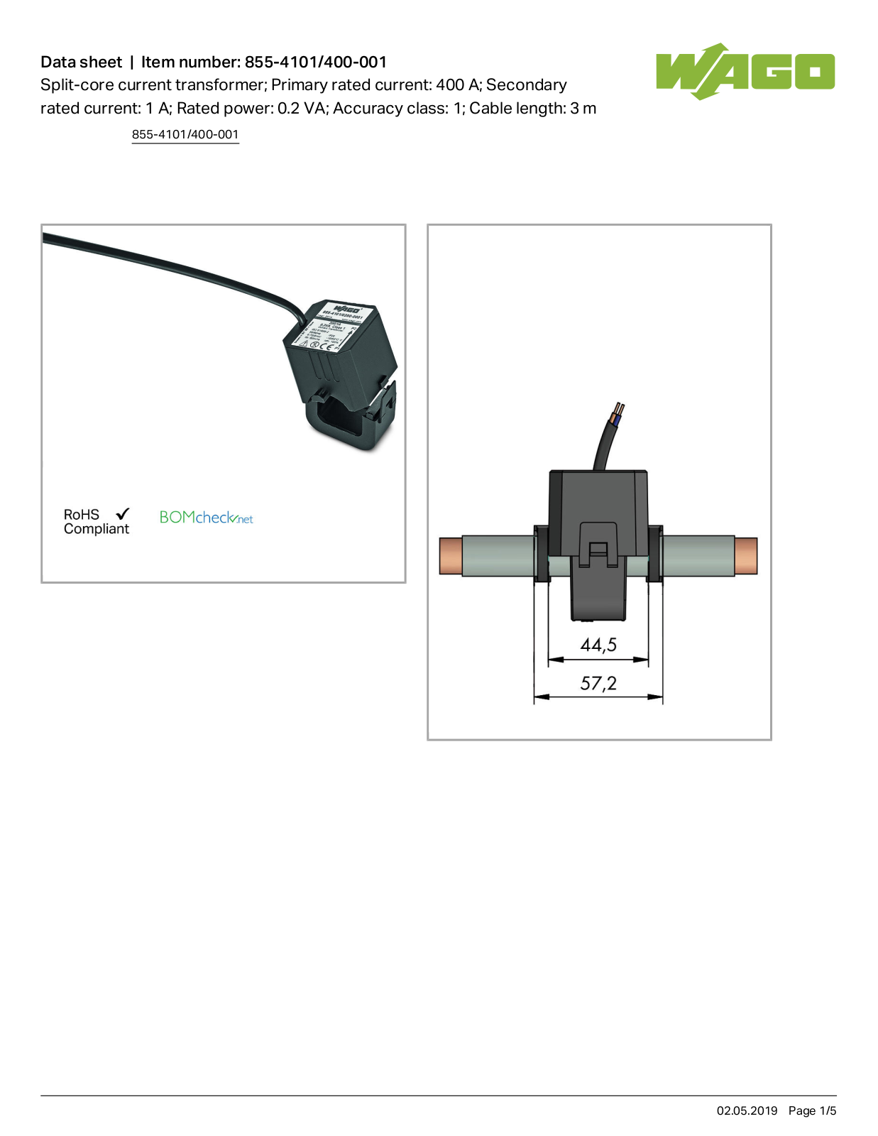 Wago 855-4101/400-001 Data Sheet