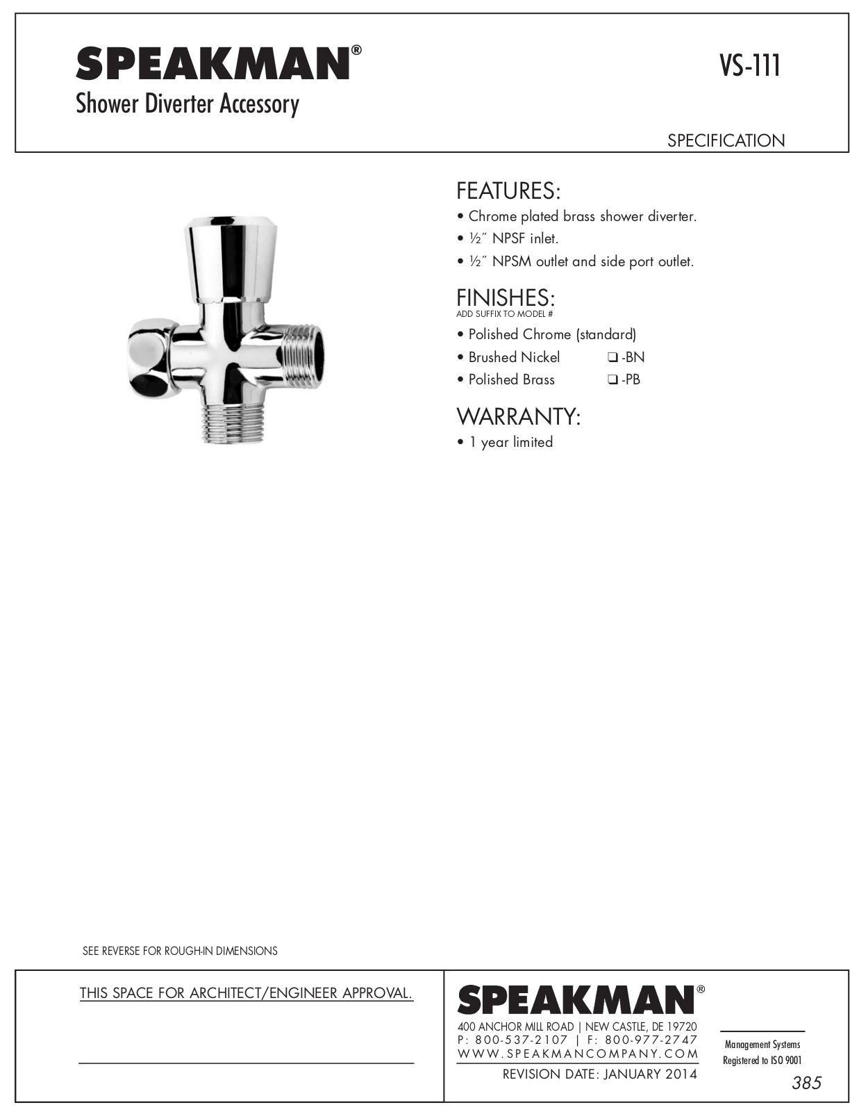 Speakman SPK2079 Specifications - ManualMachine.com