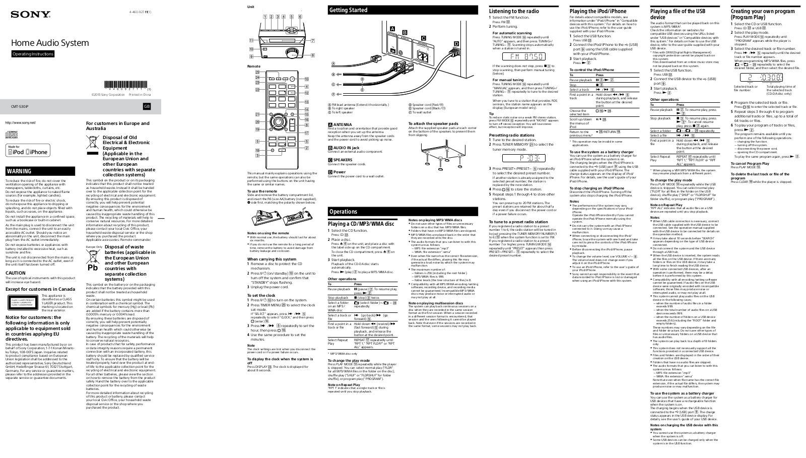 Sony CMT-S30iP Operating Instructions Manual