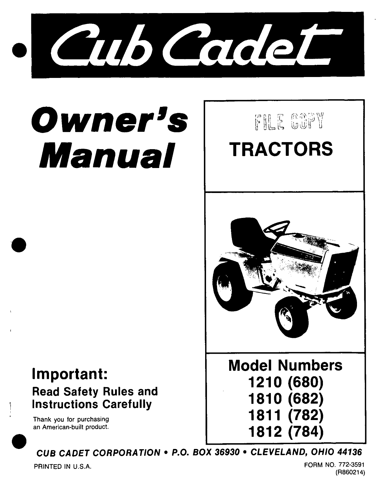 Cub Cadet 1210-680, 1811-782, 1810-682, 1812-784 User Manual