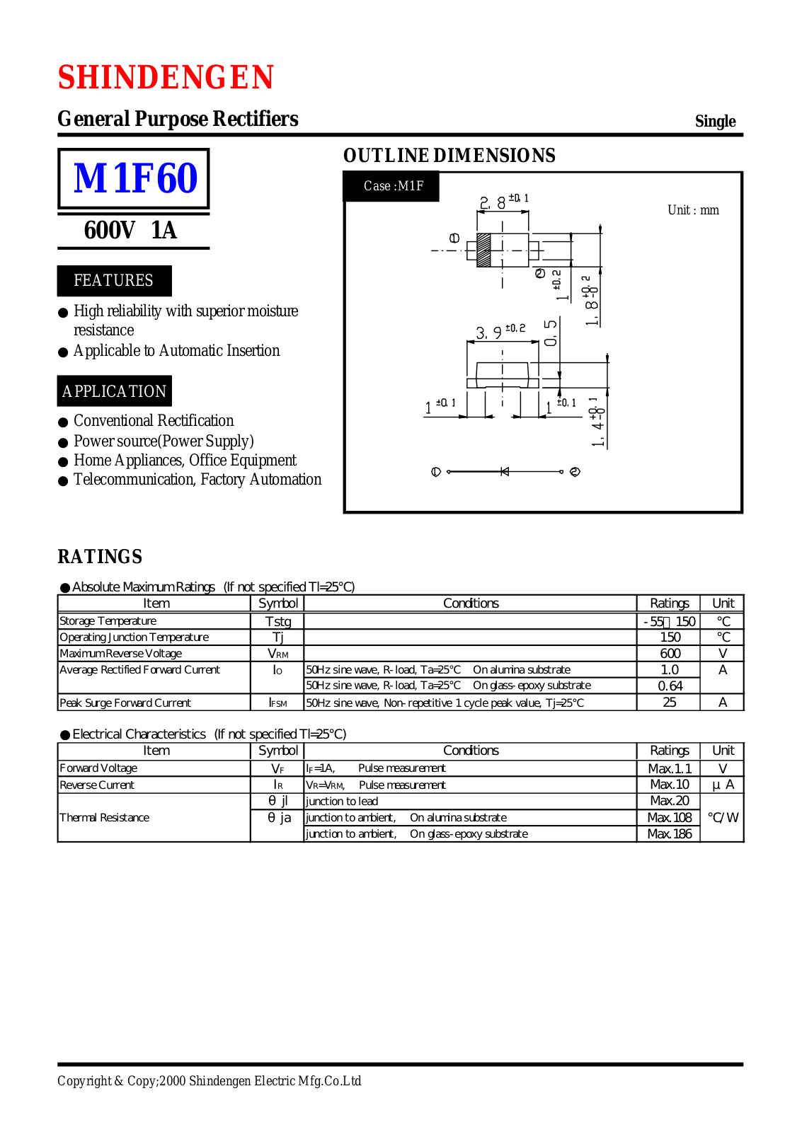 Shindengen Electric Manufacturing Company Ltd M1F60 Datasheet