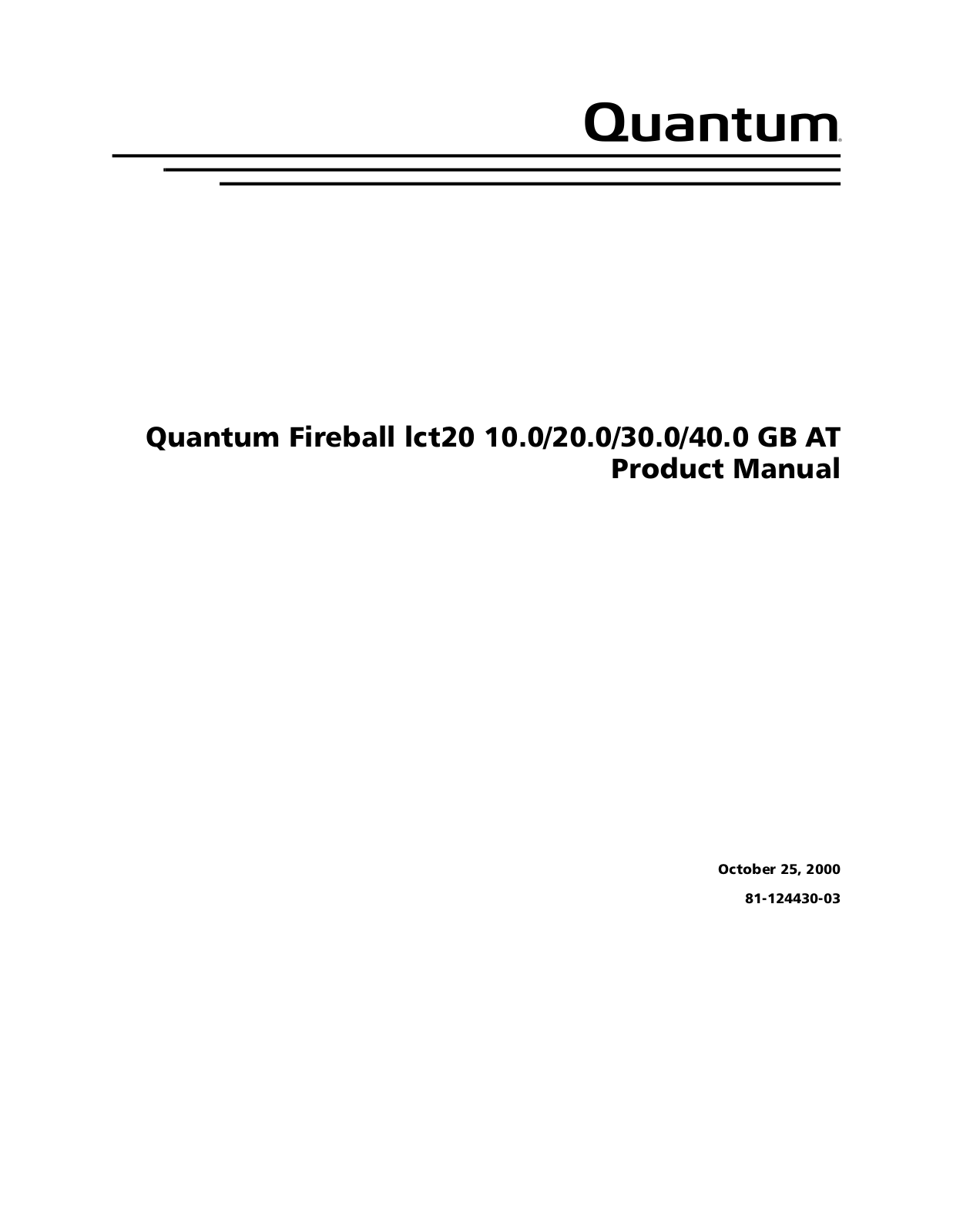 Quantum FIREBALL LCT20 Product manual