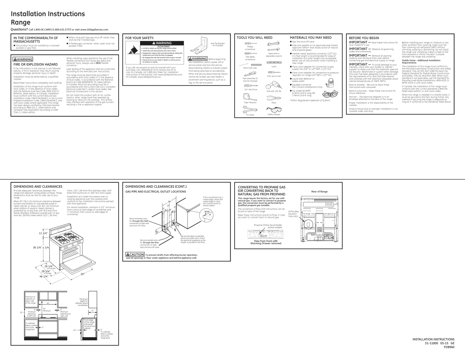 GE P2B940SEJ1SS, P2B940SEJ2SS, P2B940SEJ3SS, P2B940SEJ4SS, P2B940SEJ5SS Installation Guide - ManualMachine.com