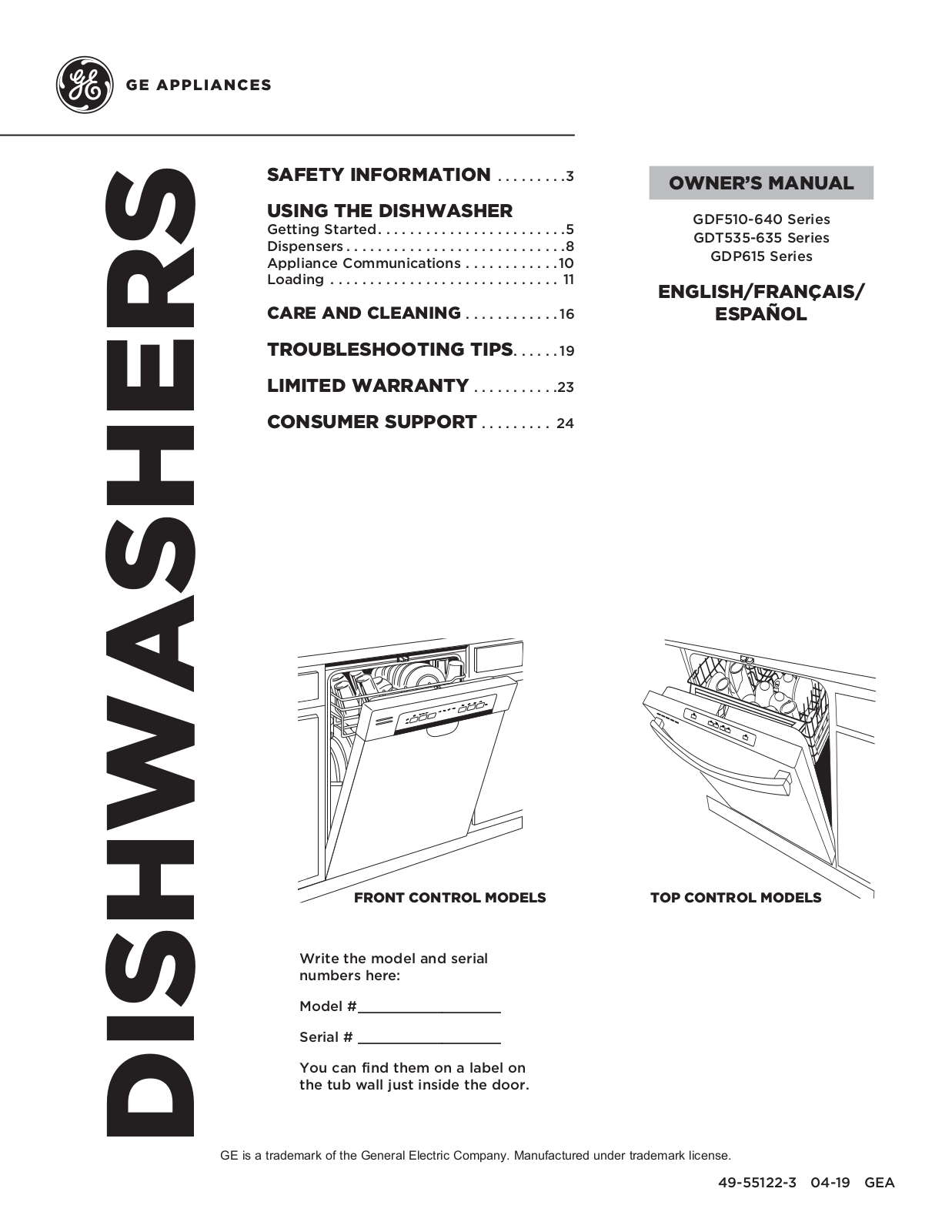 GE GDT645SMNES, GDP665SYNFS, GDP645SYNFS, GDT565SSNSS, GDP615HYNFS User Manual