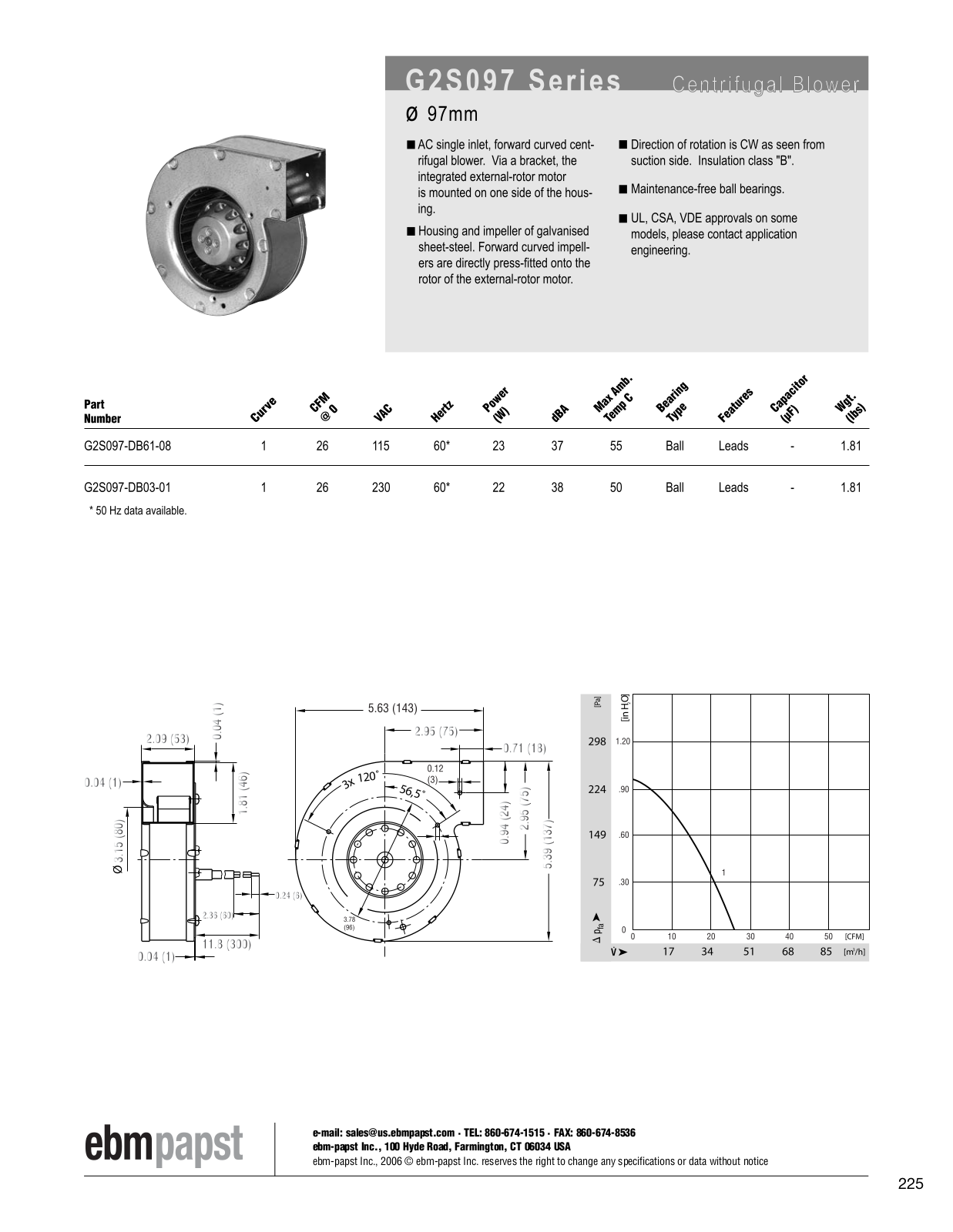 ebm-papst Centrifugal Blower Series G2S097 Catalog Page