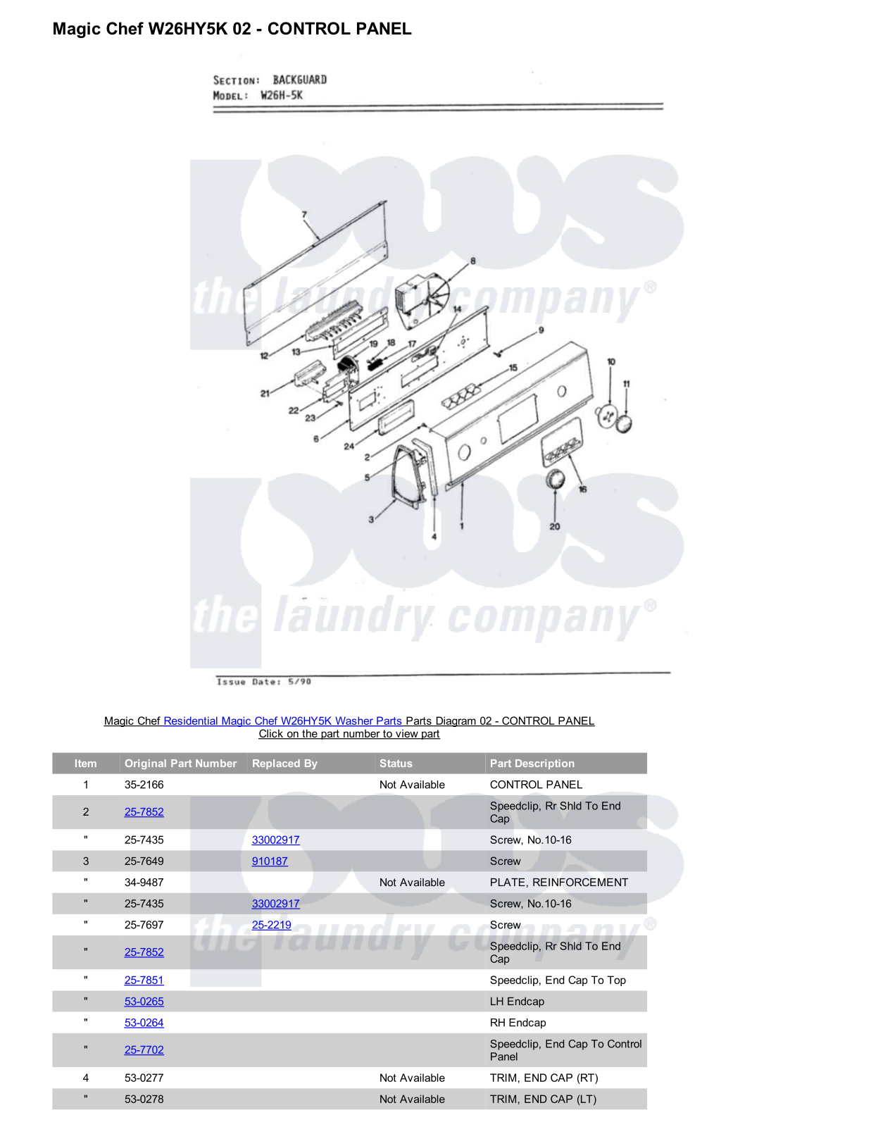 Magic Chef W26HY5K Parts Diagram