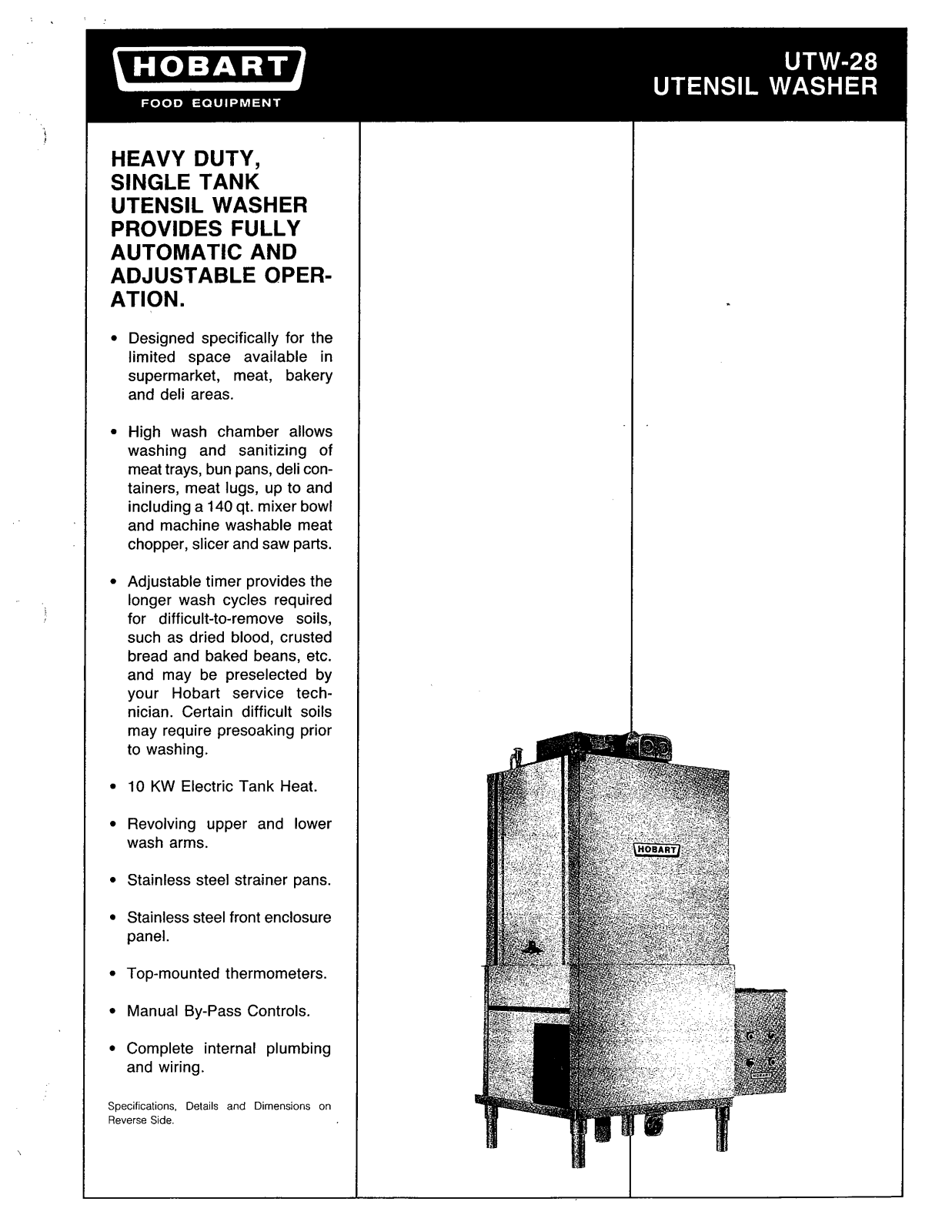 Hobart UTW28 User Manual