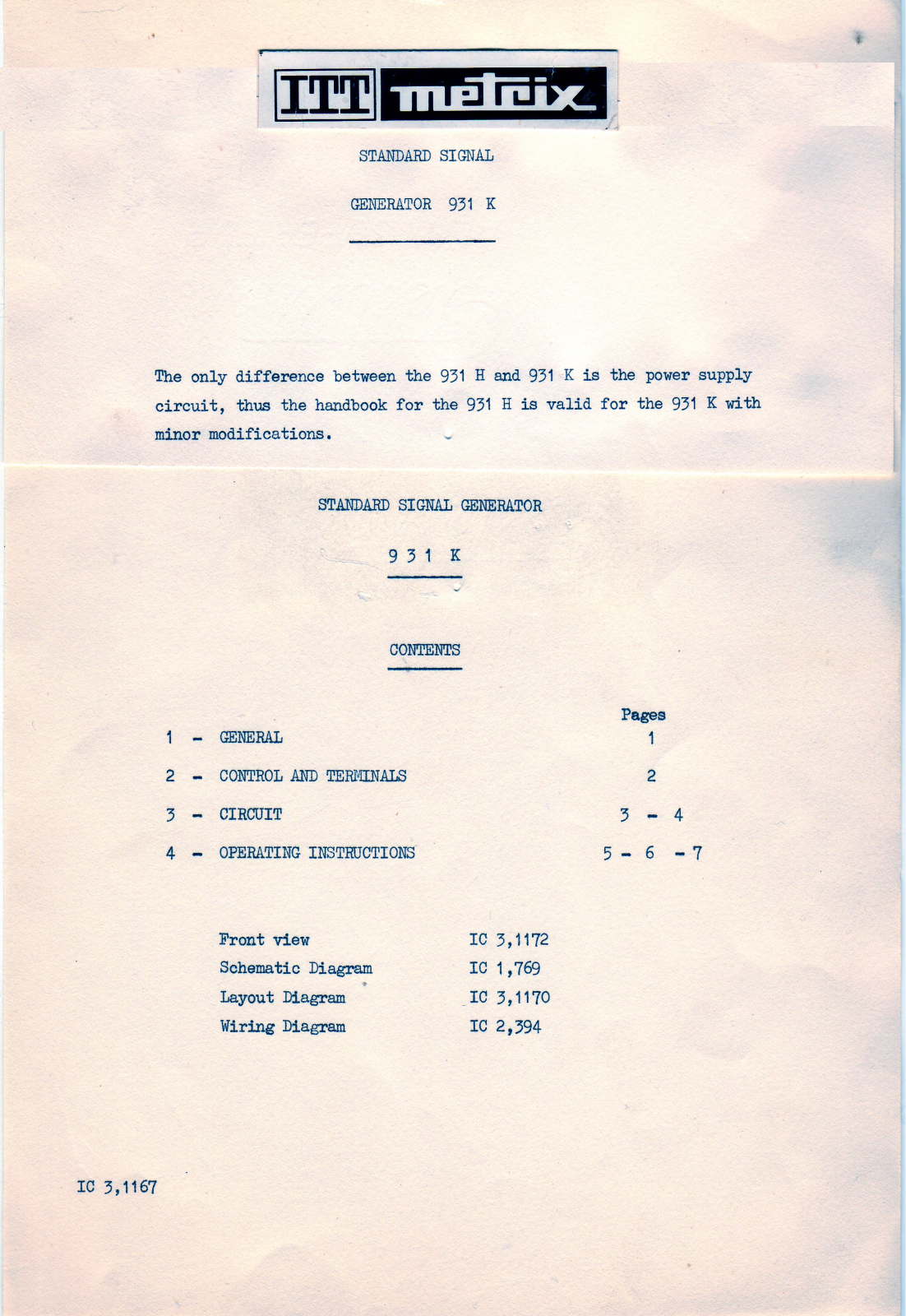 Metrix 931 H, 931 K Service manual