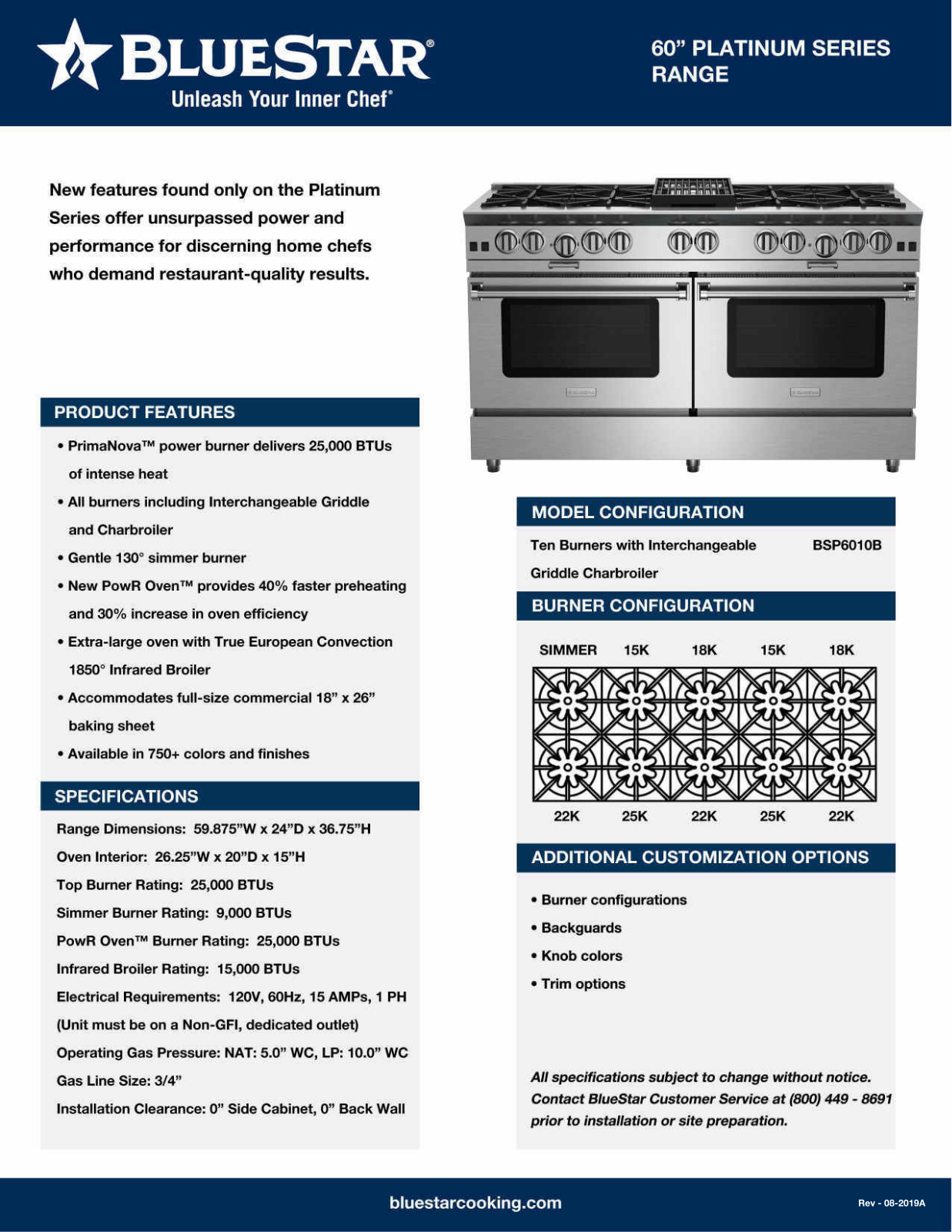 BlueStar BSP6010BLCCPLT Specifications