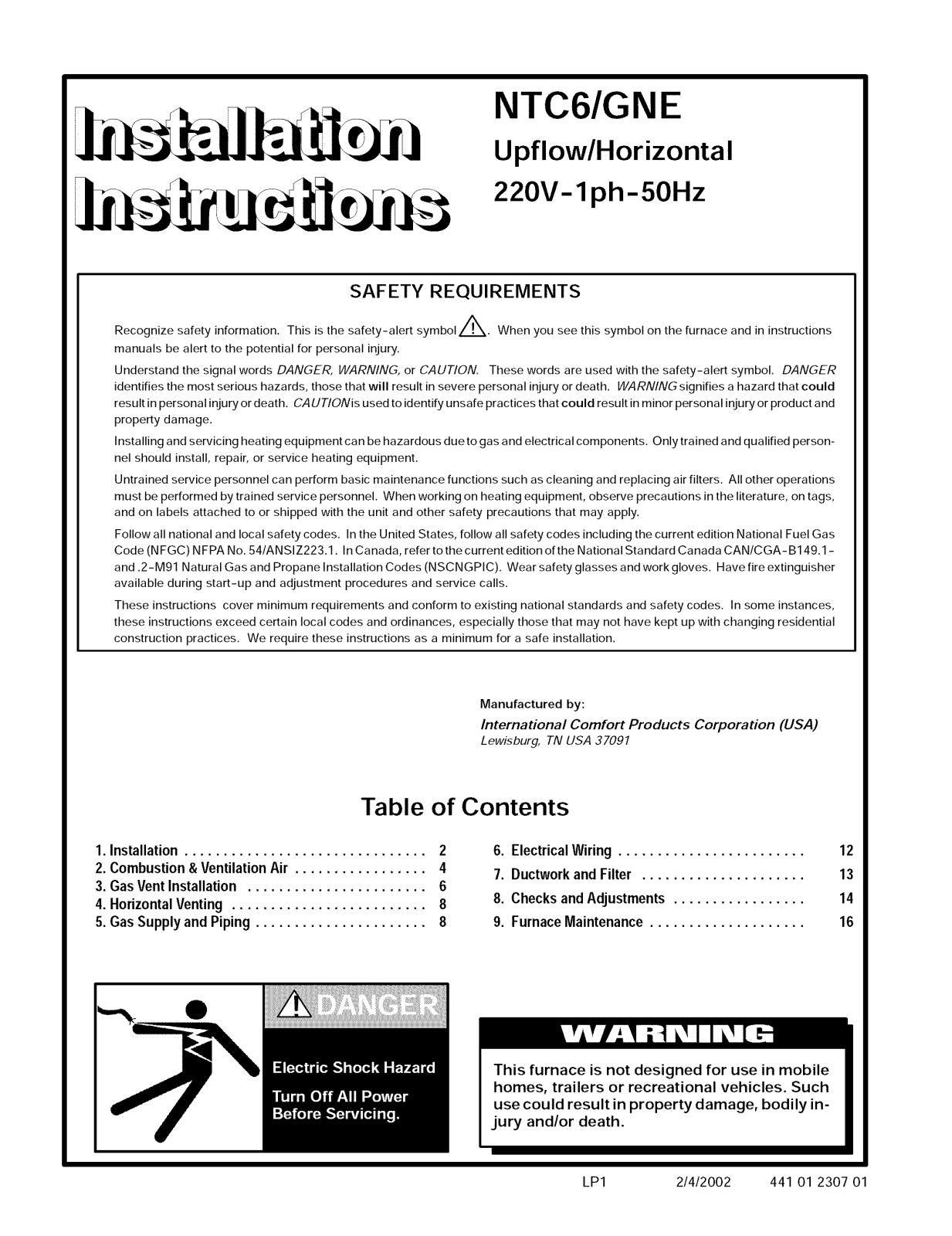 ICP GNE050B12A1, GNE050B12G1, GNE075B12A1, GNE075B12G1, GNE075F16A1 Installation Guide - ManualMachine.com
