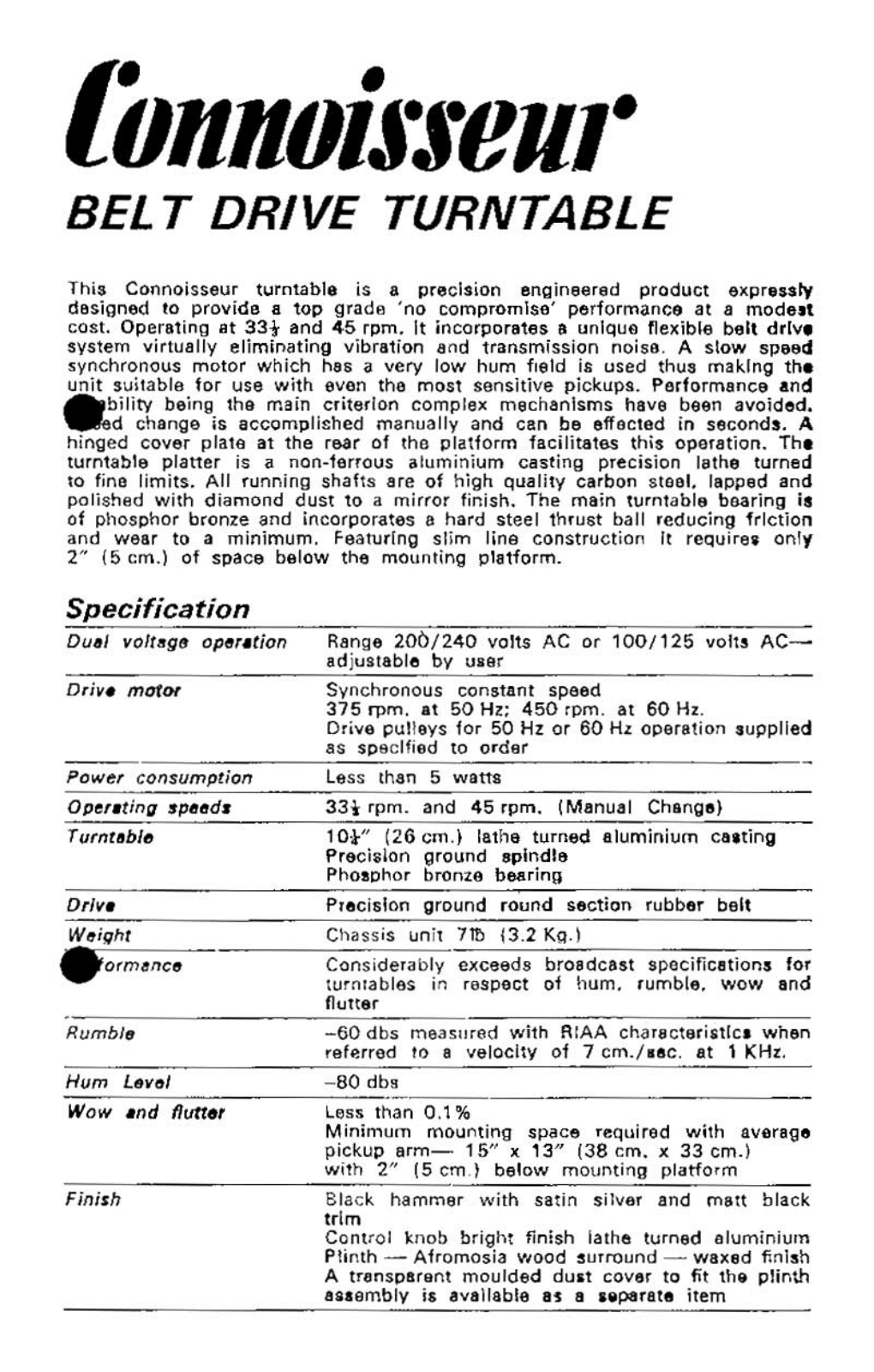 Connoisseur BD-1, BD-2 Owners manual