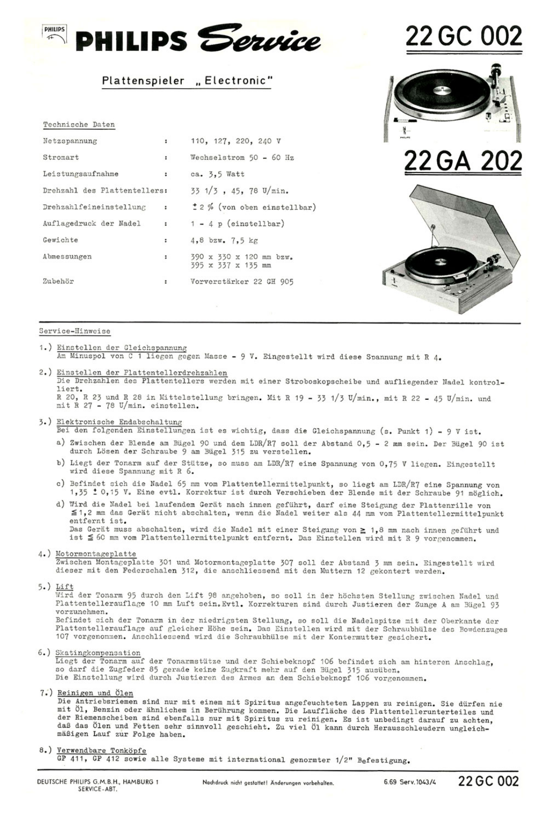 Philips 22-GA-002 Service Manual