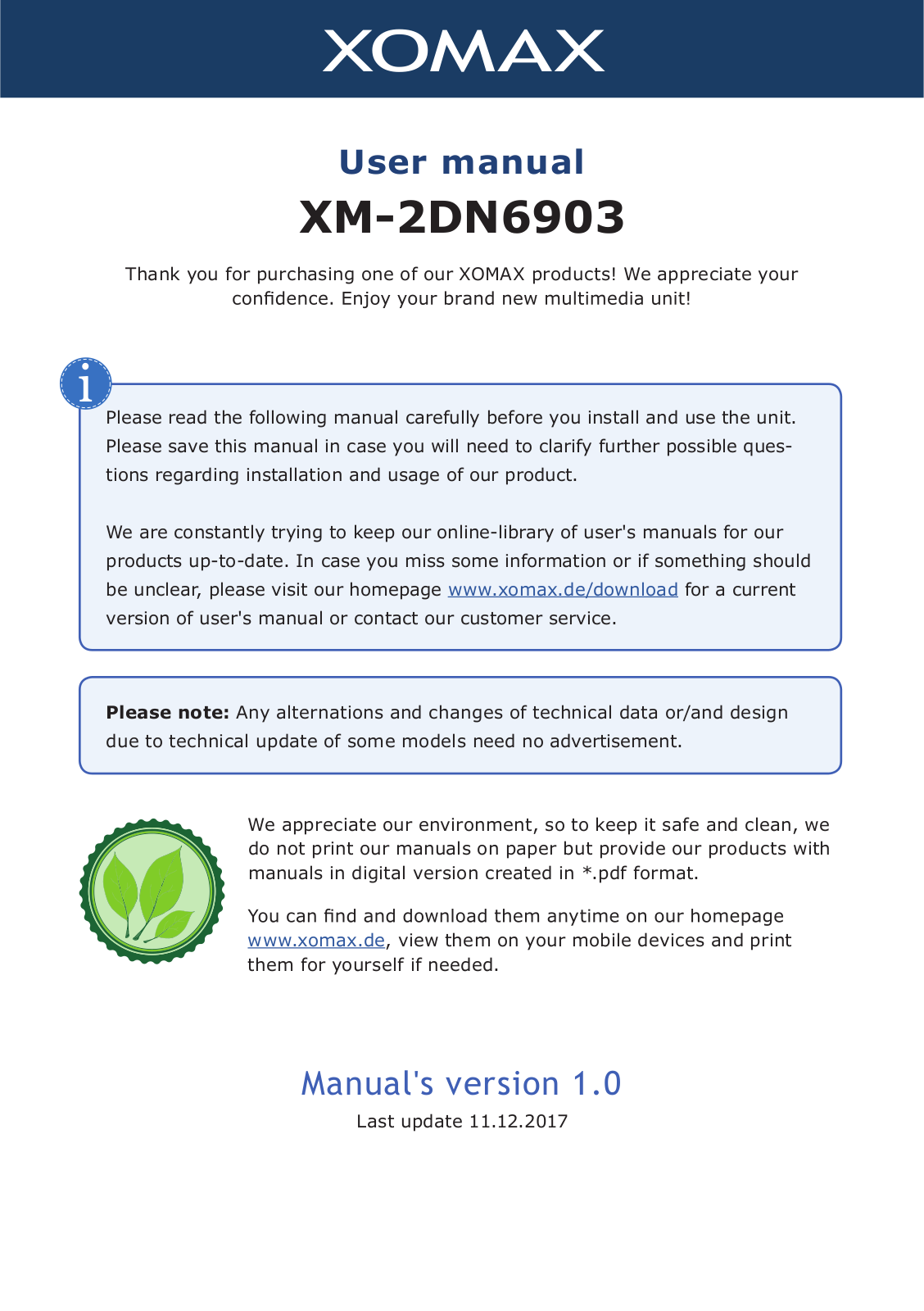 Xomax XM-2DN6903 User Manual