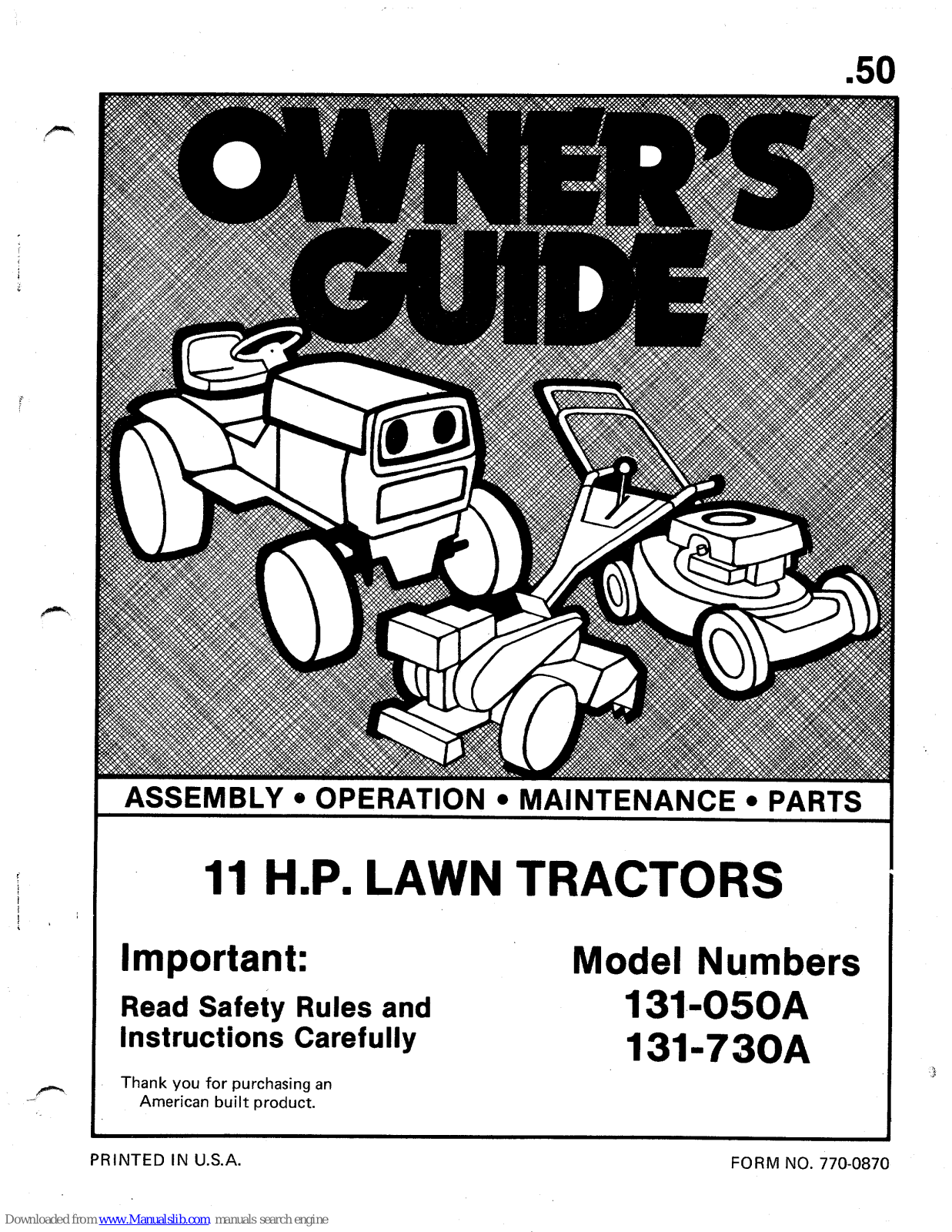 MTD 131-050A, 131-730A Owner's Manual