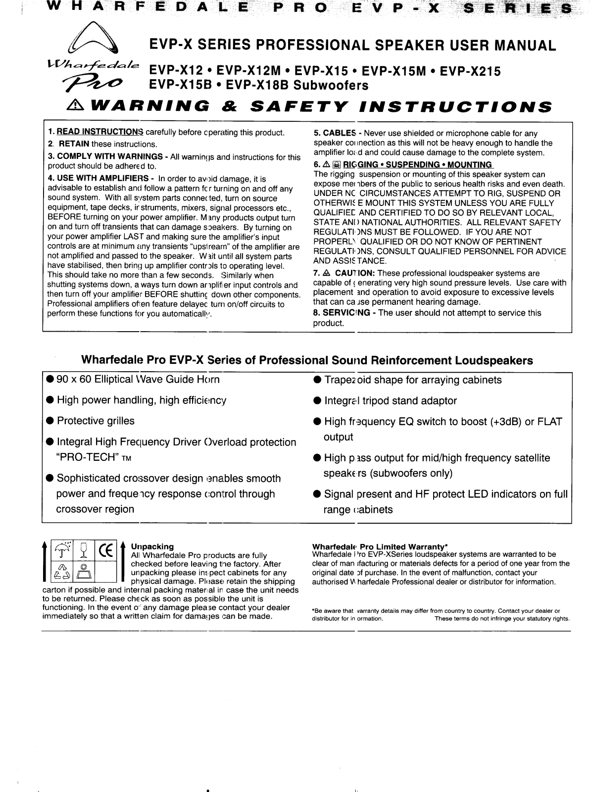 Wharfedale Pro EVP-X215 Operating Manual