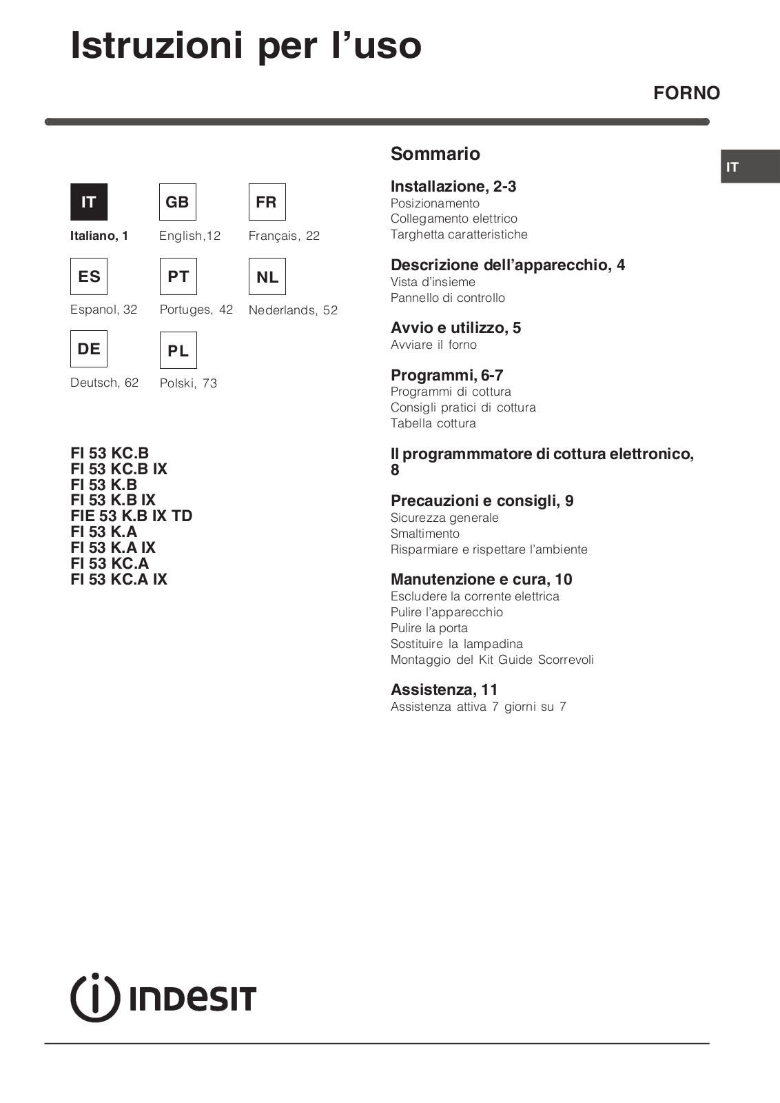 INDESIT FI 53 KC.B User Manual