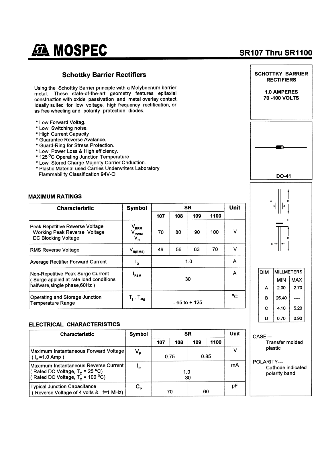 MOSPEC SR107, SR108, SR109, SR1100 Datasheet