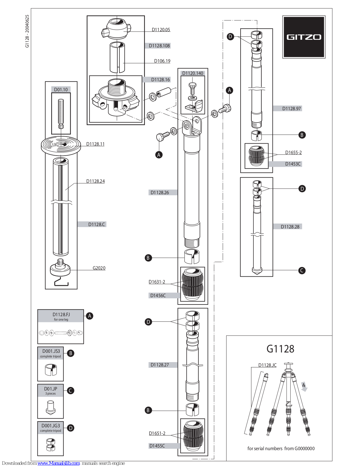 Gitzo Mountaineer Mk2 Series 1 G1128 G1128 G1128, Mk2 1 G1128 G1128 G1128 Parts List