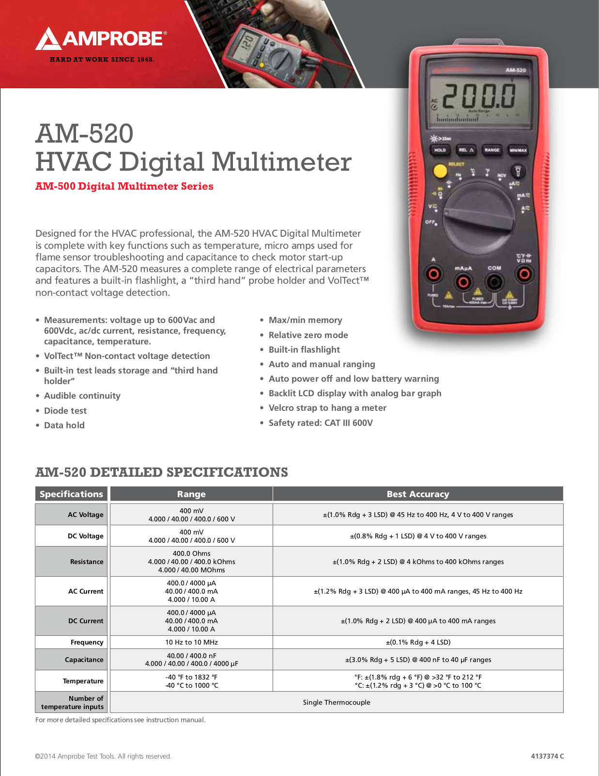 Amprobe AM-500 series Catalog Page