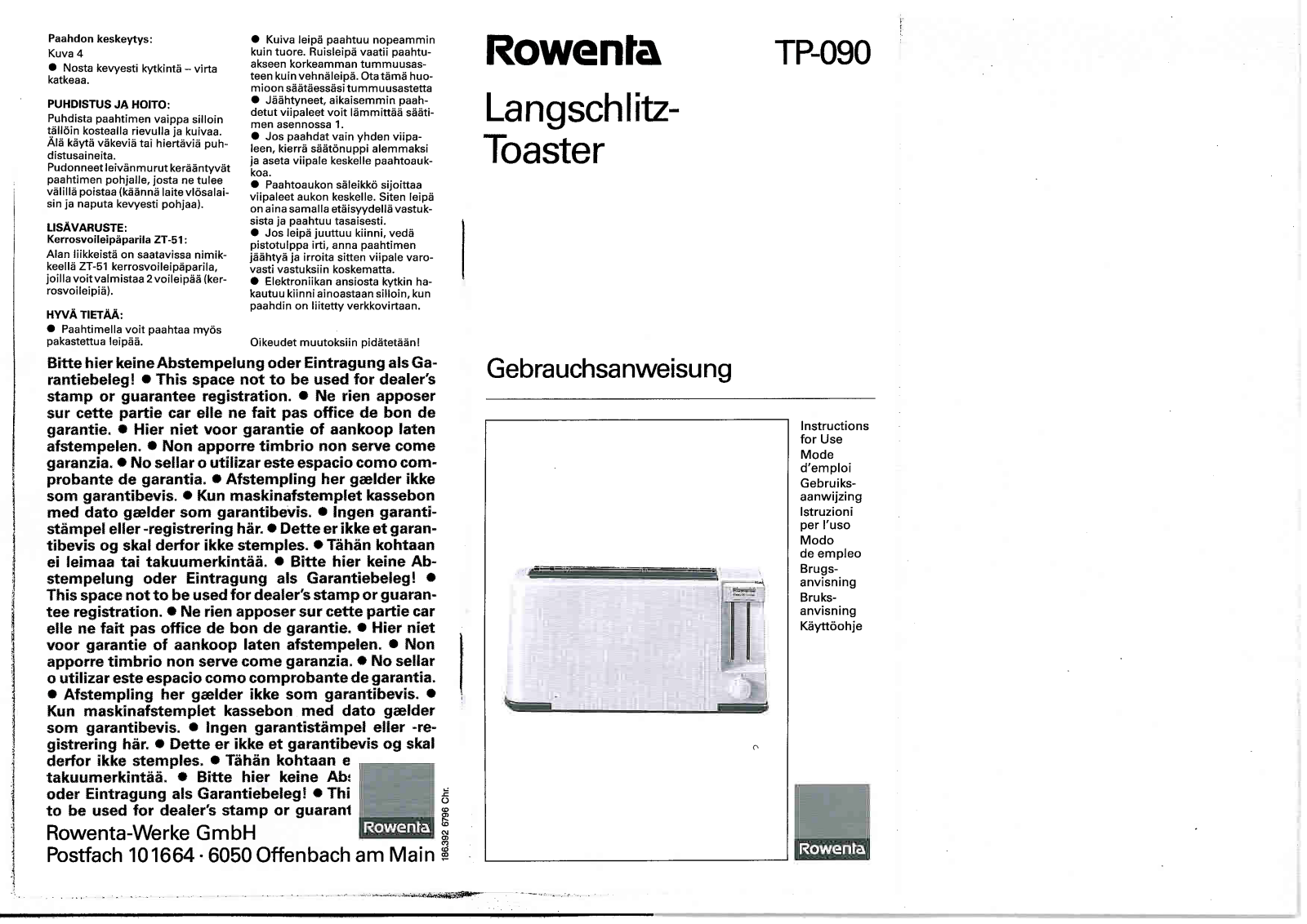 ROWENTA TP 090 User Manual