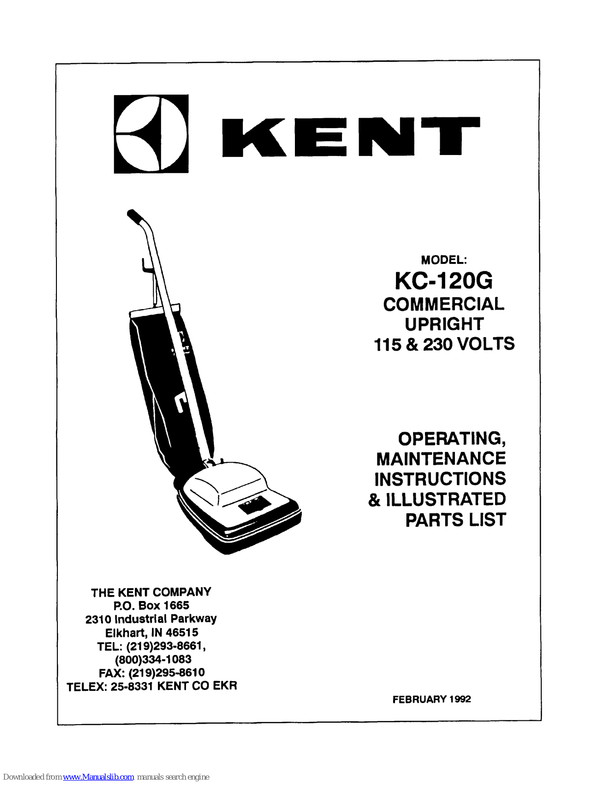 KENT KC-120G Operating, Maintenance Instructions & Illustrated Parts List - ManualMachine.com