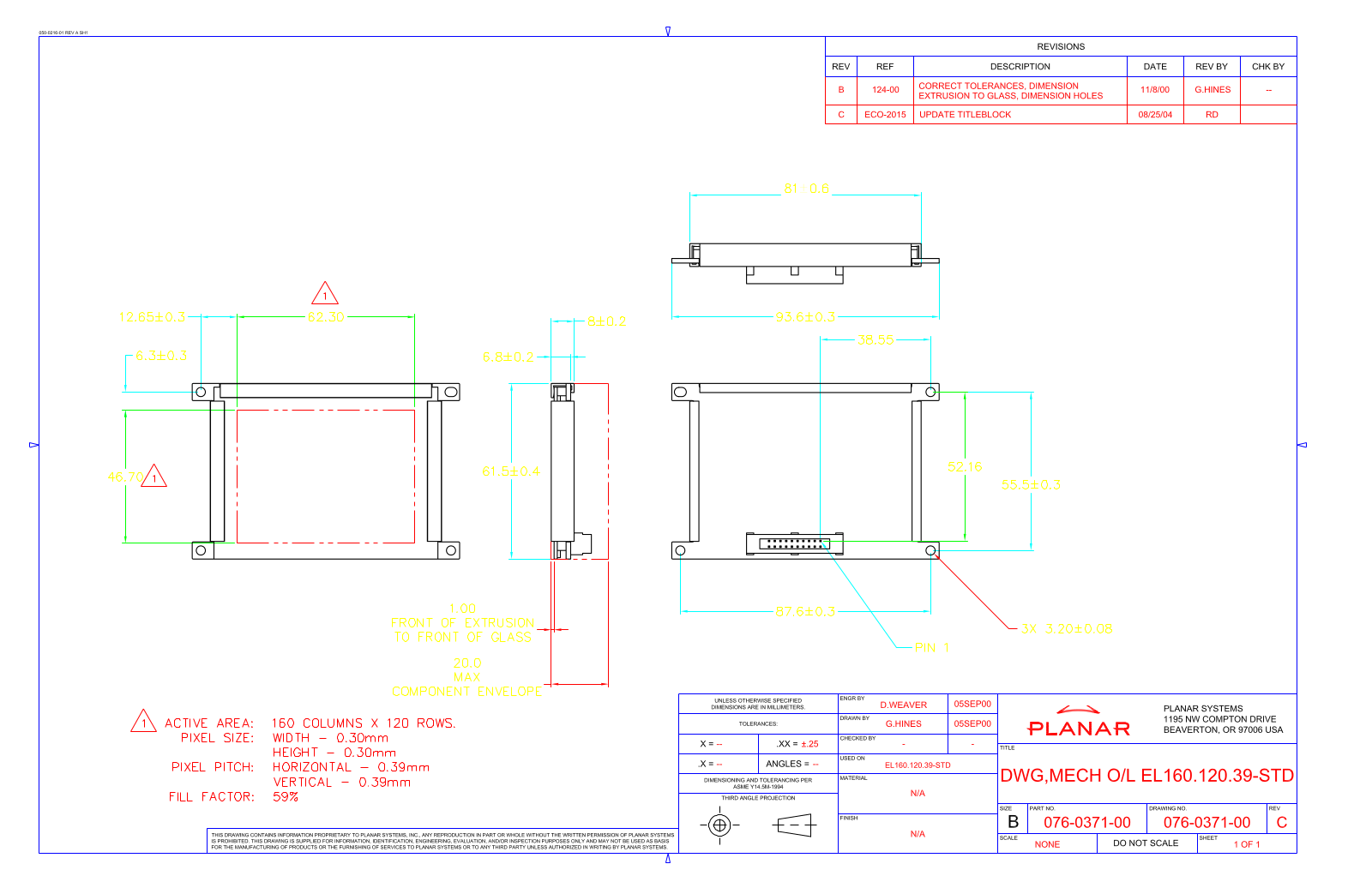 Planar EL160.120.39 Drawing Guide