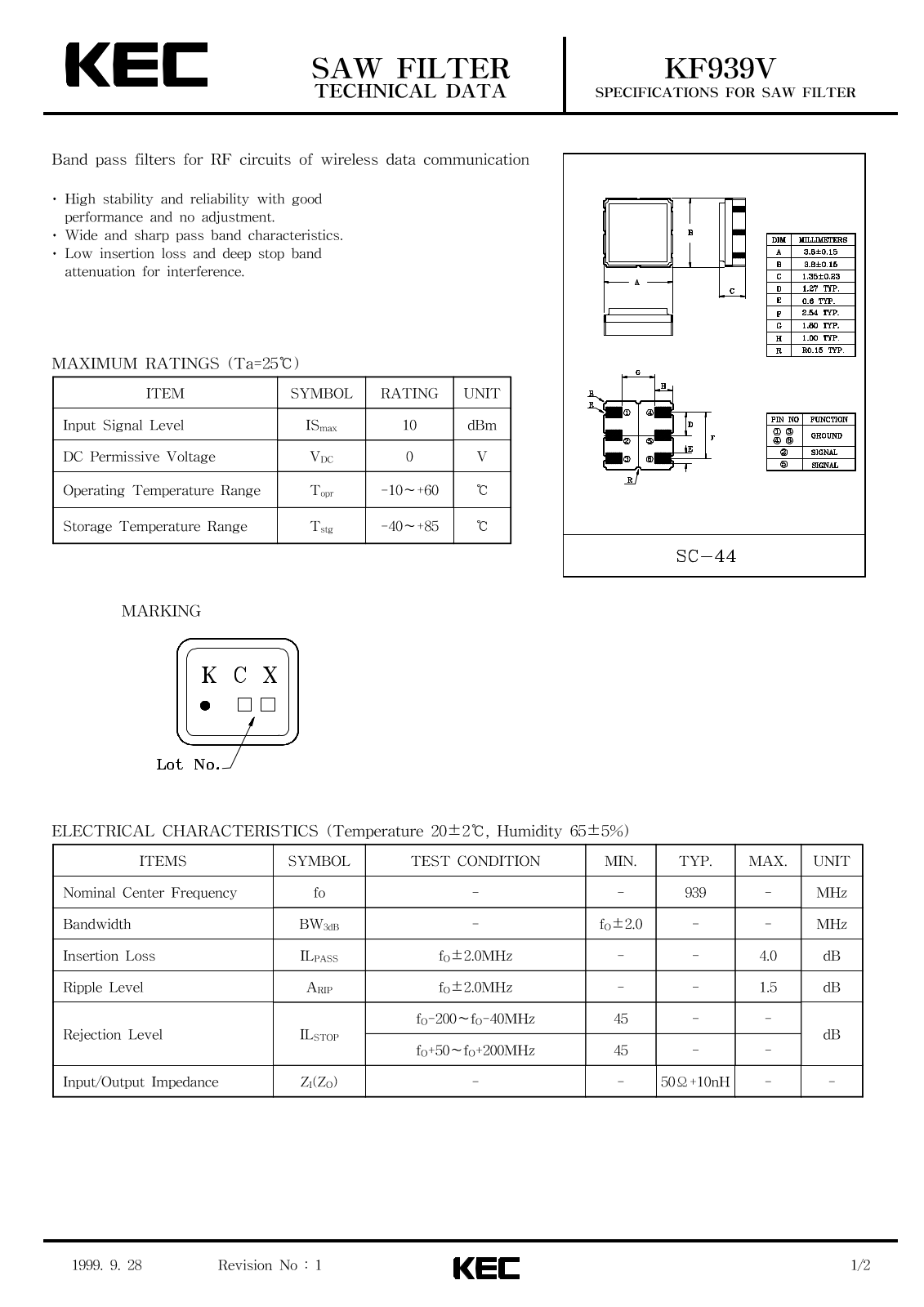 KEC KF939V Datasheet