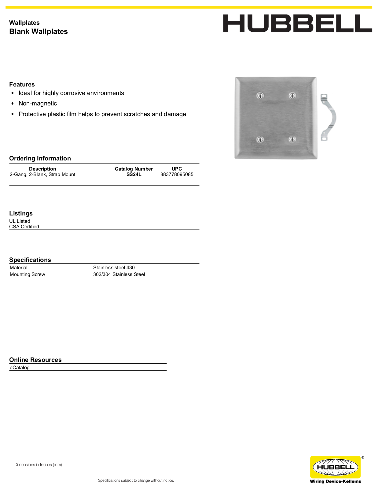 Hubbell SS24L Specifications