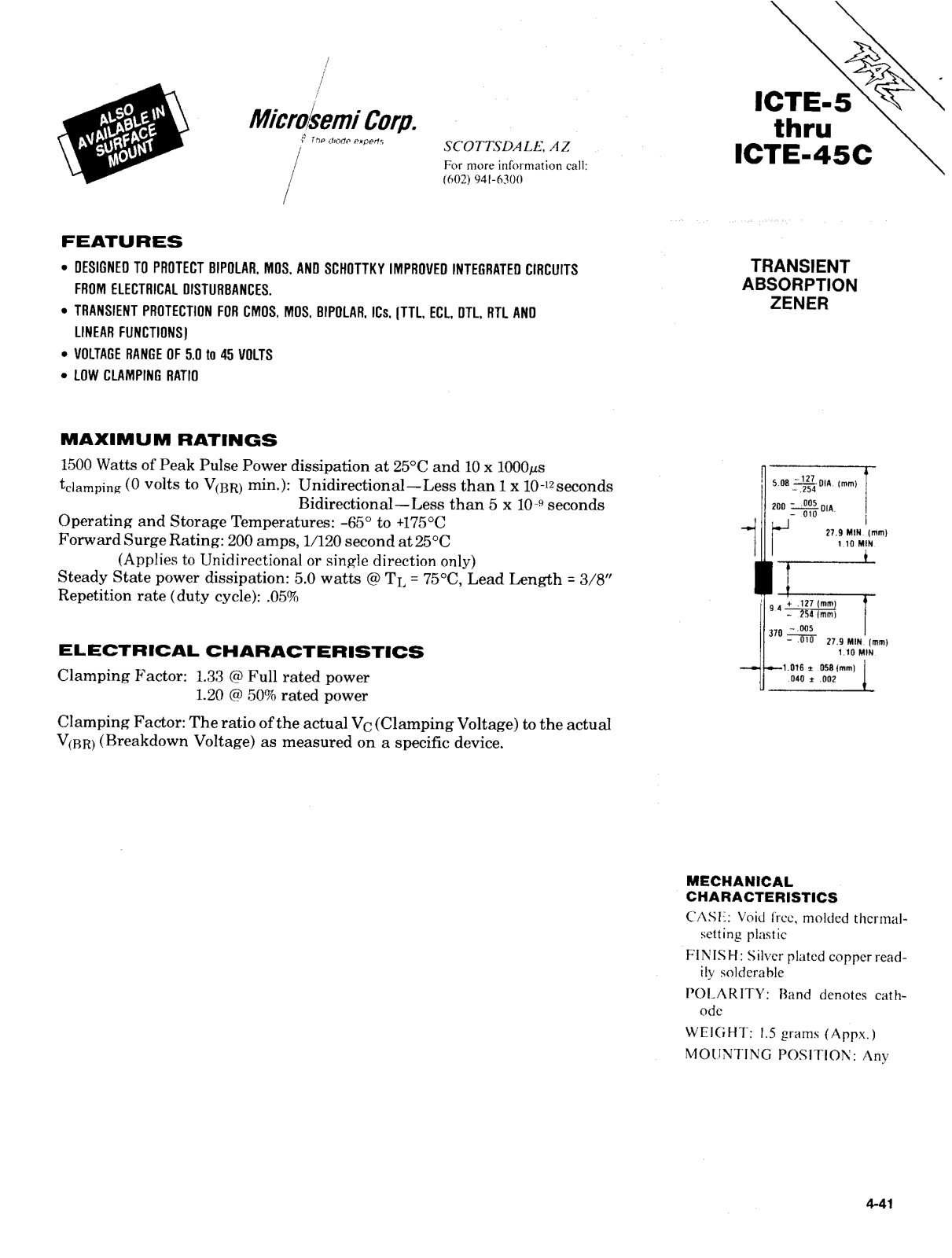 Microsemi Corporation ICTE-10, ICTE-10C, ICTE-12, ICTE-12C, ICTE-5 Datasheet