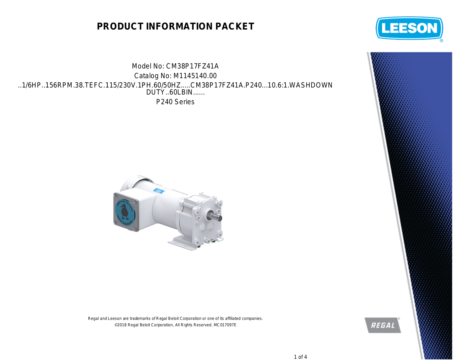 Leeson M1145140.00 Product Information Packet