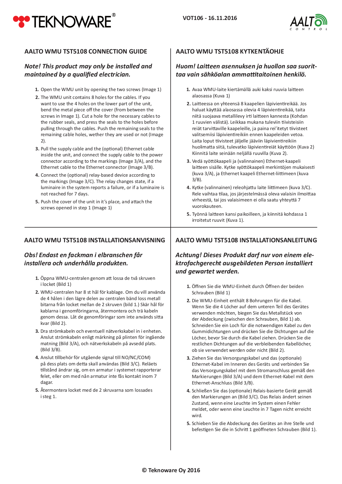 Teknoware AALTO WMU TST5108 Connection Manual