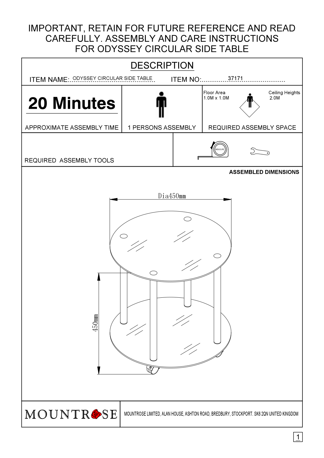 Argos 39141 ASSEMBLY INSTRUCTIONS