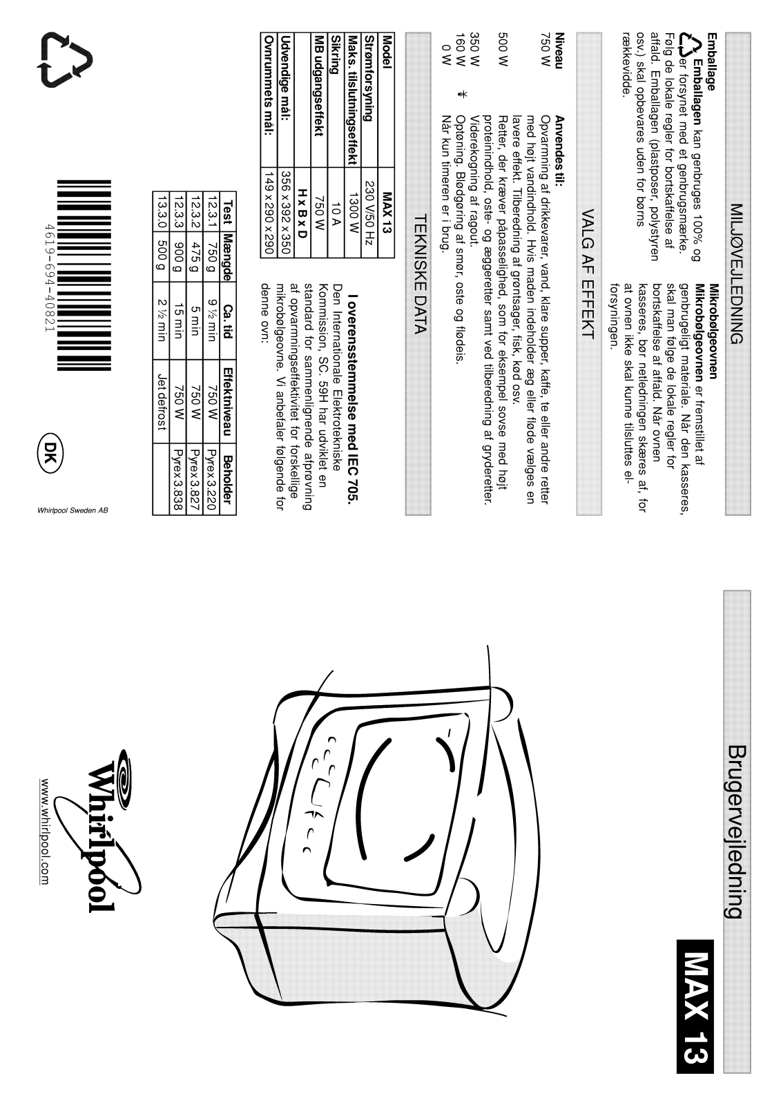 Whirlpool MAX 13/WH, MAX 13/2/BL, MAX 13/BL, MAX 13/WH/2 User Manual