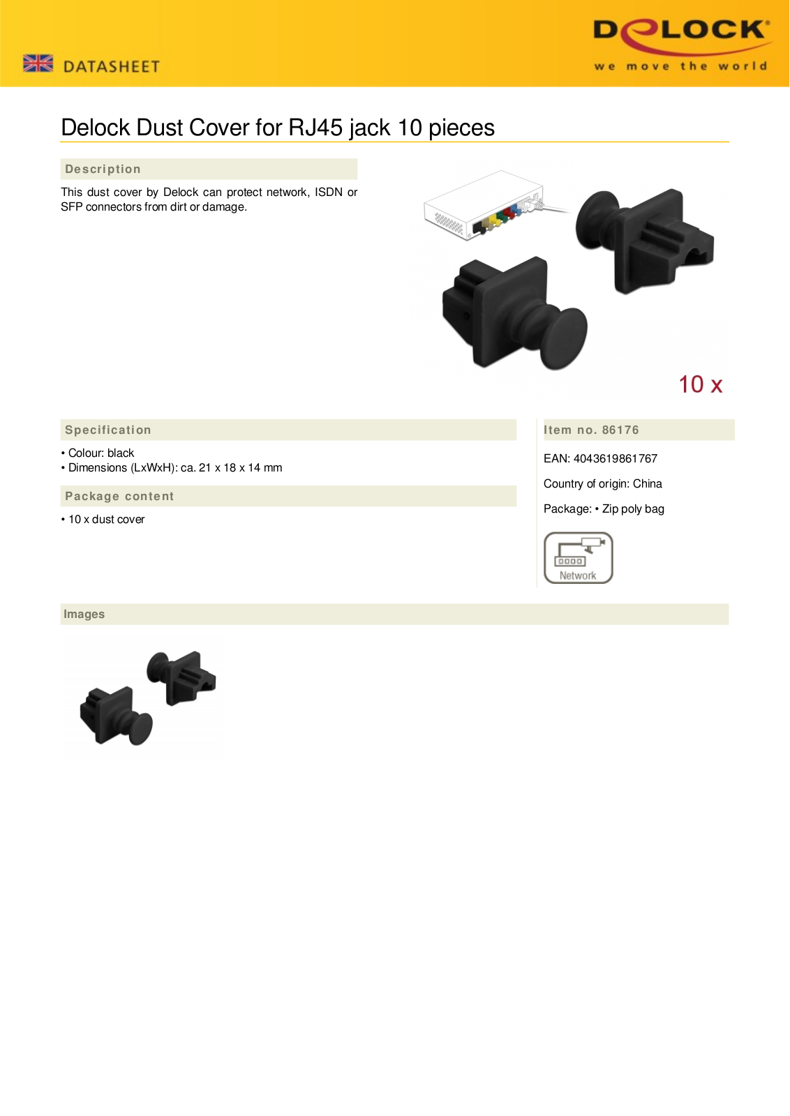 DeLOCK dust protection for RJ-45 socket, black, 10-pack User Manual