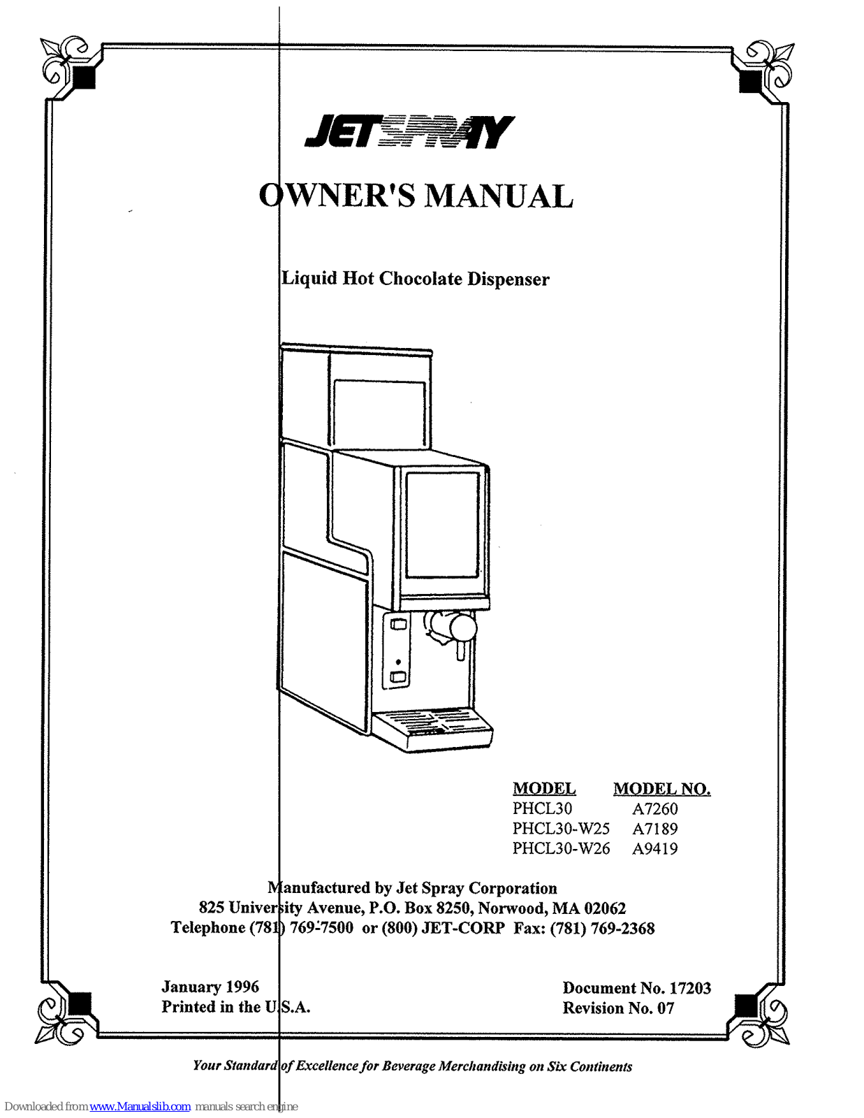 JetSpray PHCL30, PHCL30-W25, PHCL30-W26, A7260, A7089 Owner's Manual