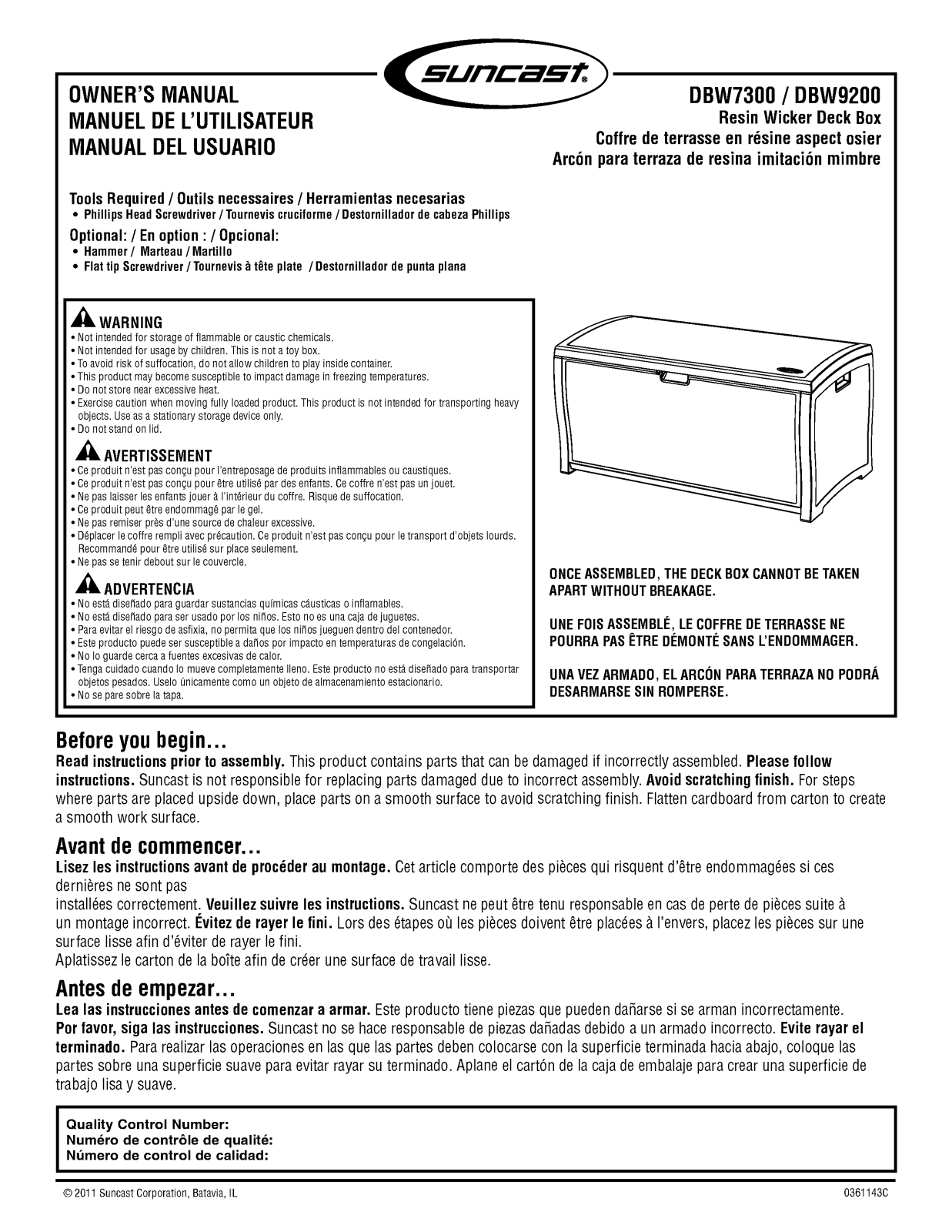 Suncast DBW7300, DBW9200 User Manual - ManualMachine.com