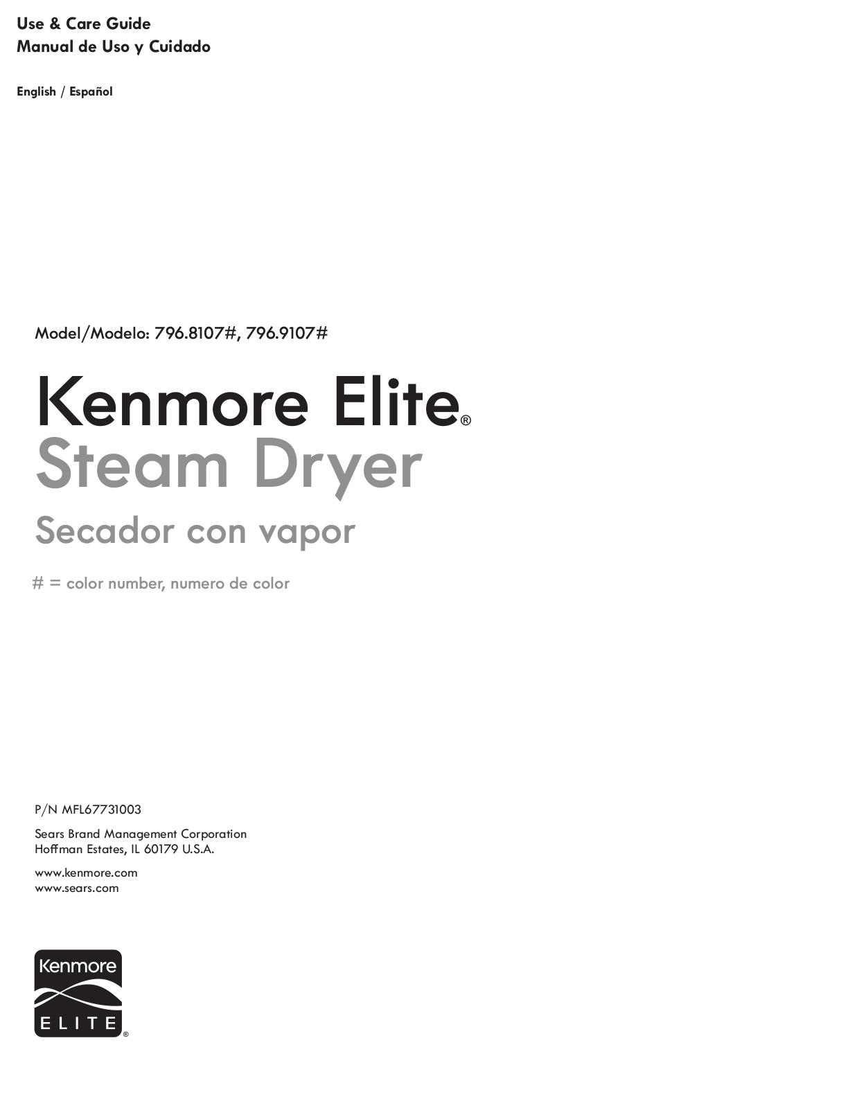 Kenmore Elite 9.0 cu. ft. Electric Dryer, Elite 9.0 cu. ft. Gas Dryer Owner's Manual