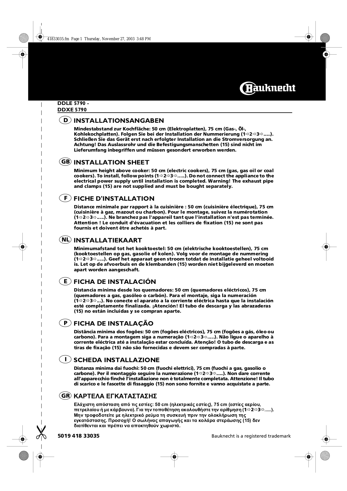 Whirlpool DDLE 5790 IN INSTRUCTION FOR USE