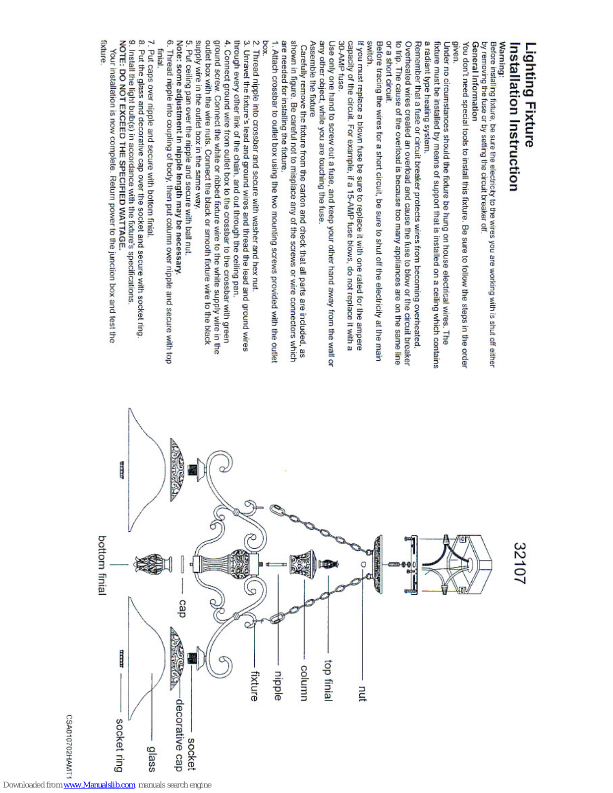 Triarch Lighting Fixture 32107 Installation Instructions Manual