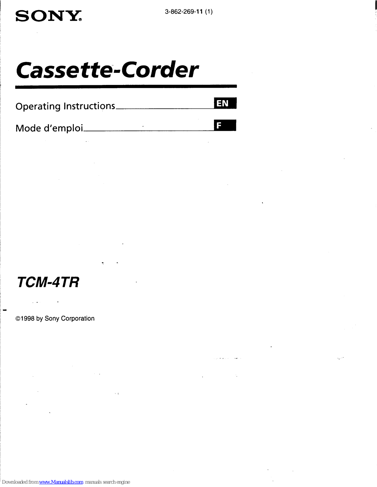 Sony TCM-4TR Operating Instructions (primary manual) Operating Instructions Manual