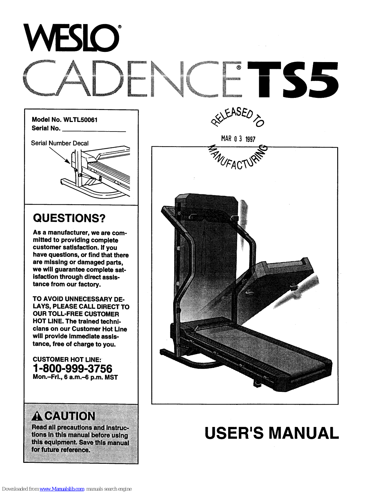 Weslo Cadence Ts5 User Manual