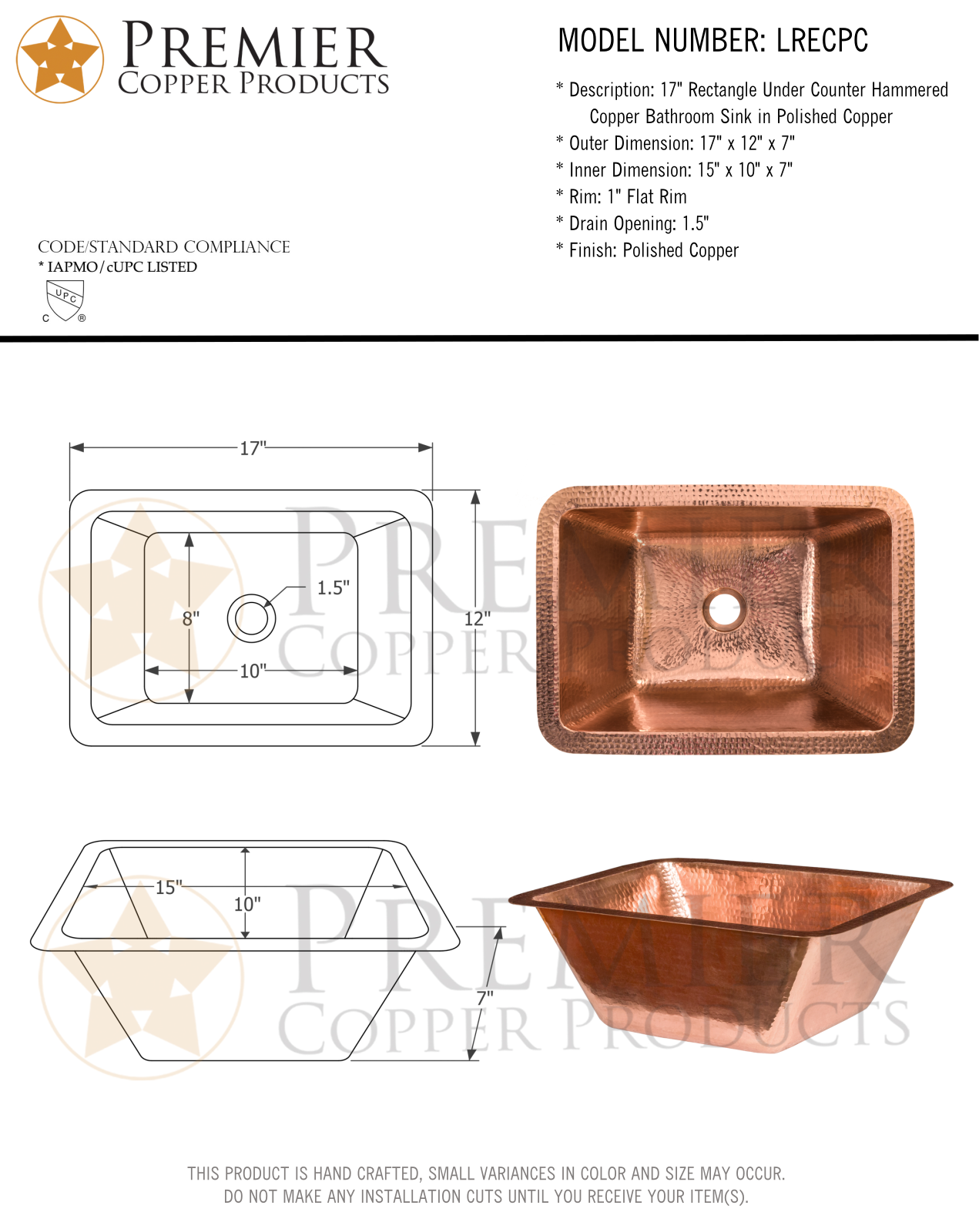 Premier Copper Products IER1705 Specifications - ManualMachine.com