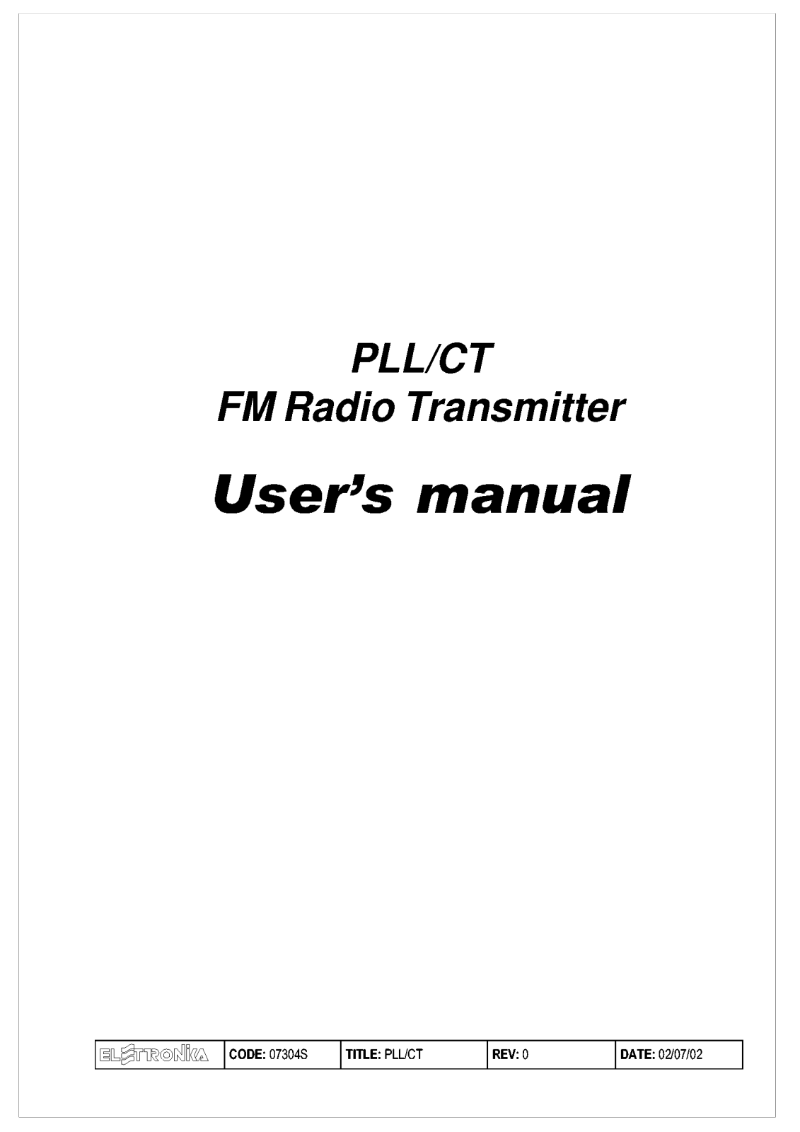 Elettronika PLLC User Manual