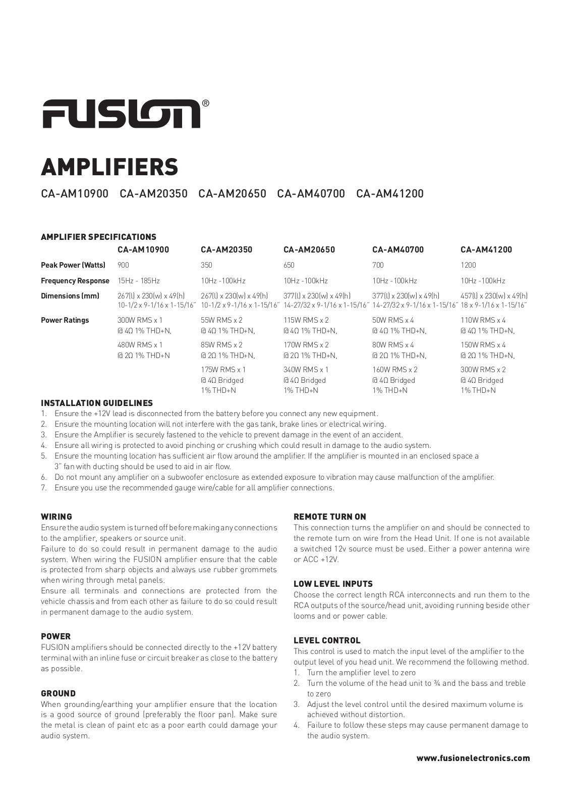 Fusion CA-AM20650, CA-AM10900, CA-AM41200, CA-AM40700, CA-AM20350 User Manual